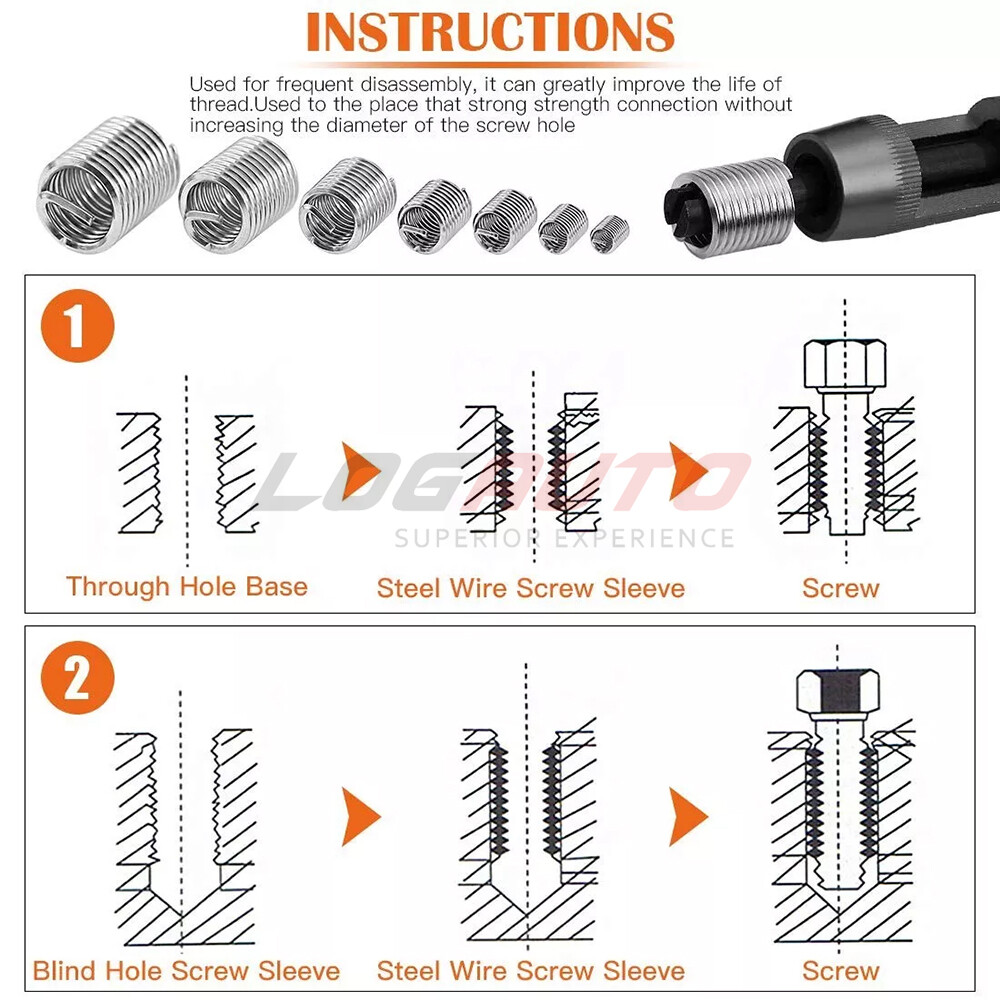 200Pcs Thread Insert Helicoil Kit M3 M4 M5 M6 M8 M10 M12 Inserts Stainless Steel