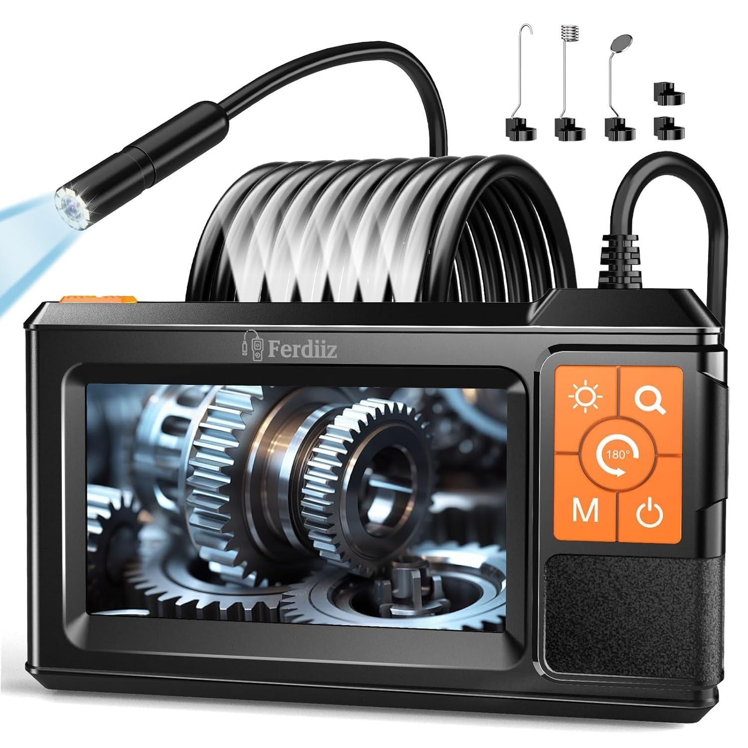 Inspection Camera: 4.3″ IPS, 1920P HD, 8 LEDs, 16.4ft/32.8ft Semi-Rigid Cable