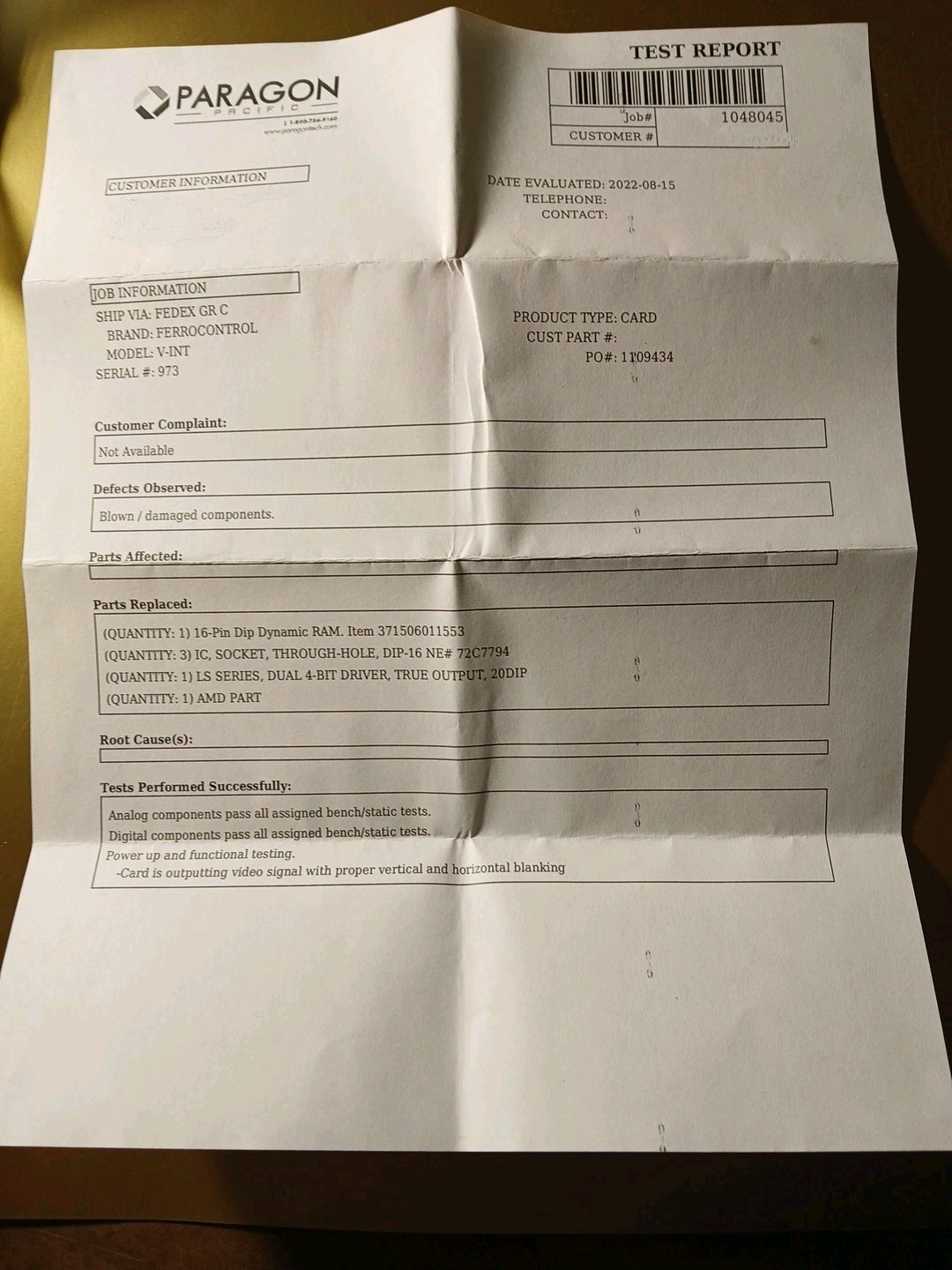 ferrocontrol Steuerungssysteme V-INT card (Used + Tested) Test Report Provided