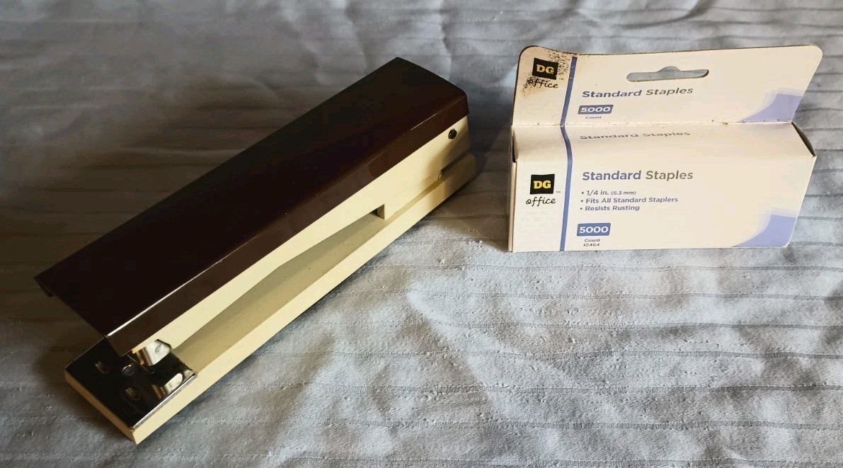 Vintage Acco 30 Stapler Brown & Beige Heavy Duty Metal Made in Chicago, USA 7″