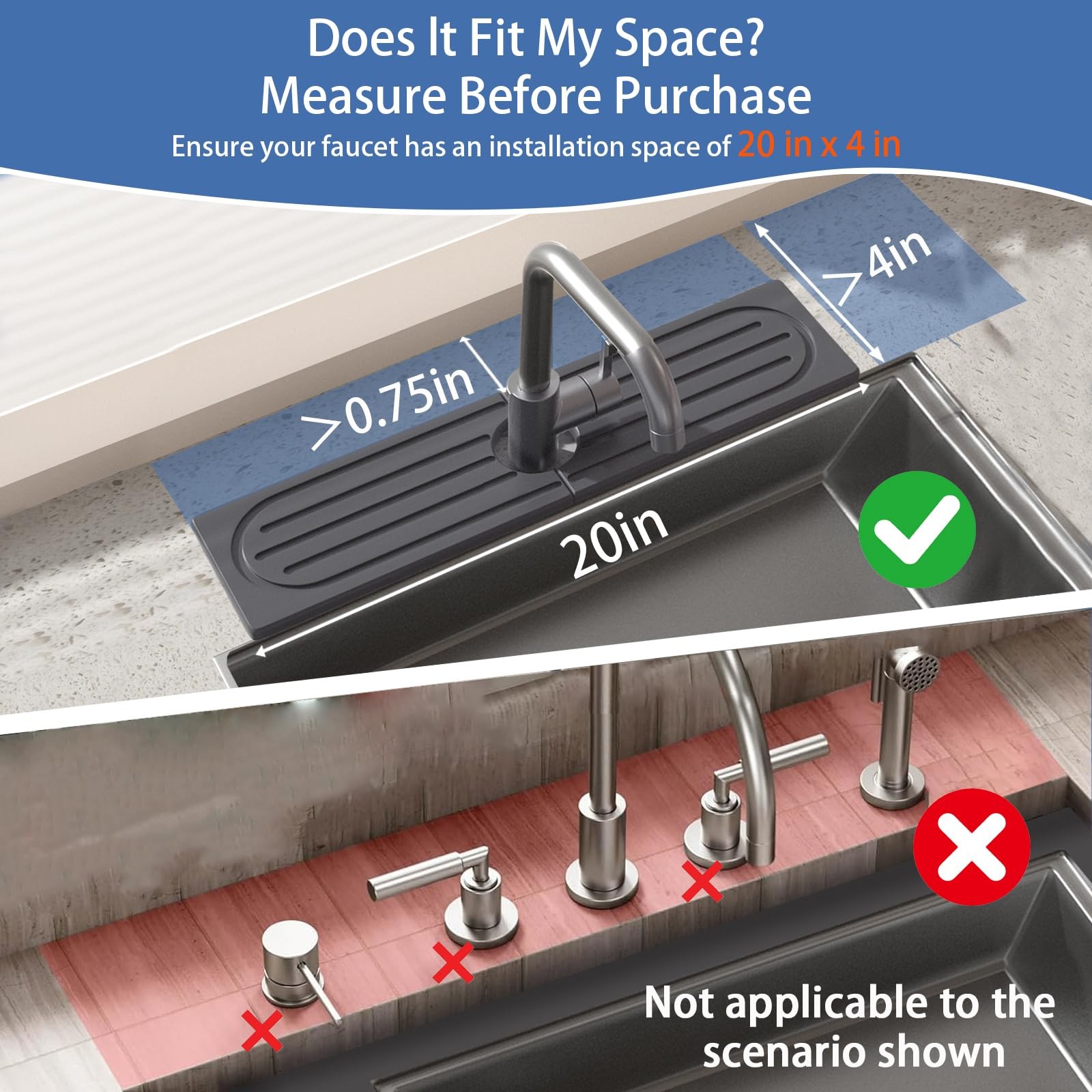 Fast Drying Stone Faucet Mat for Kitchen Sink 20″ x 4″, Dark Gray Style 1