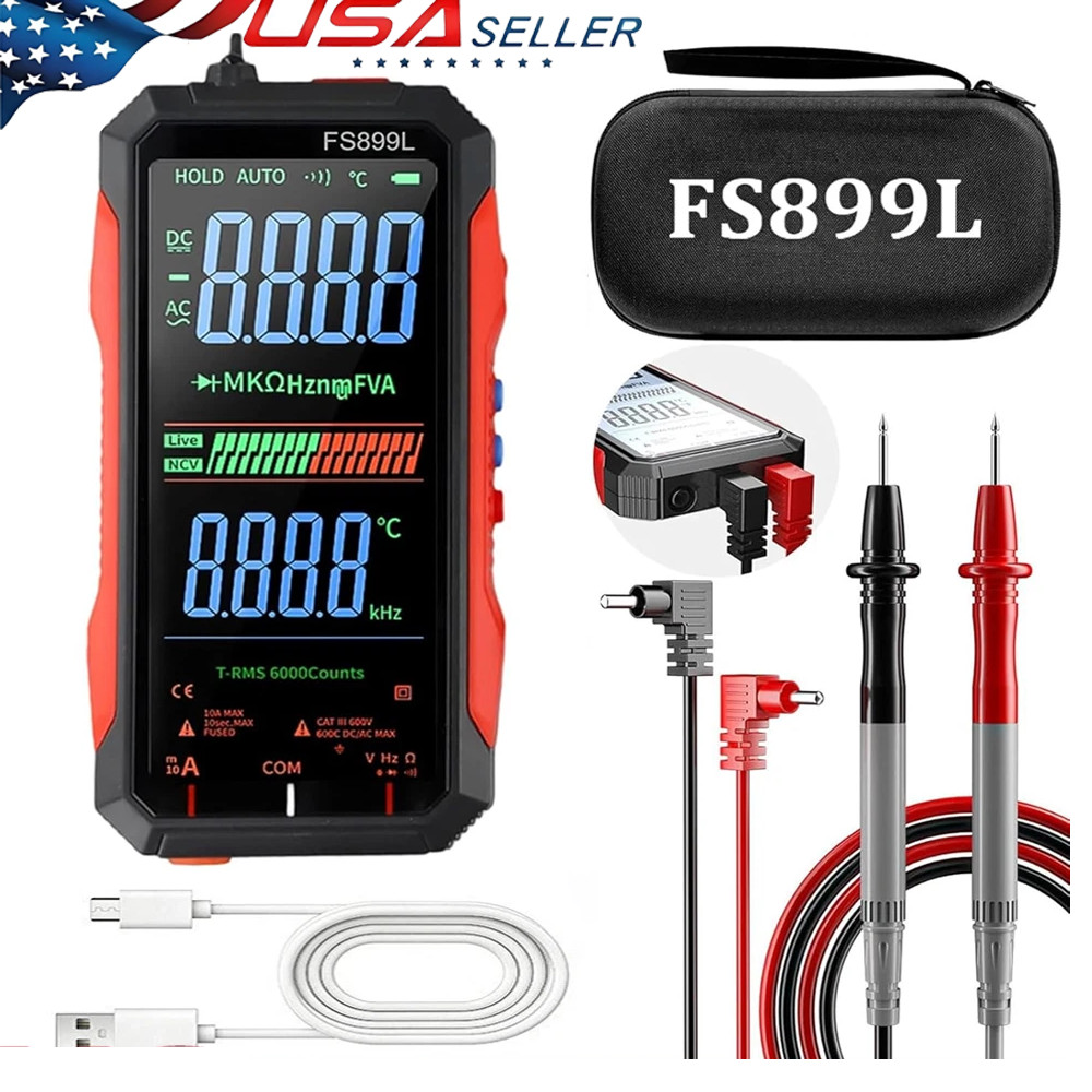 FS899L Digital Multimeter with Color Screen & Storage Case, USB C Rechargeable E