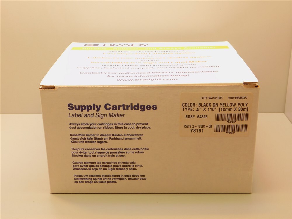 Brady #64326 .5″x110′ Black on Yellow Polyester Tape for Labelizer Plus Printer