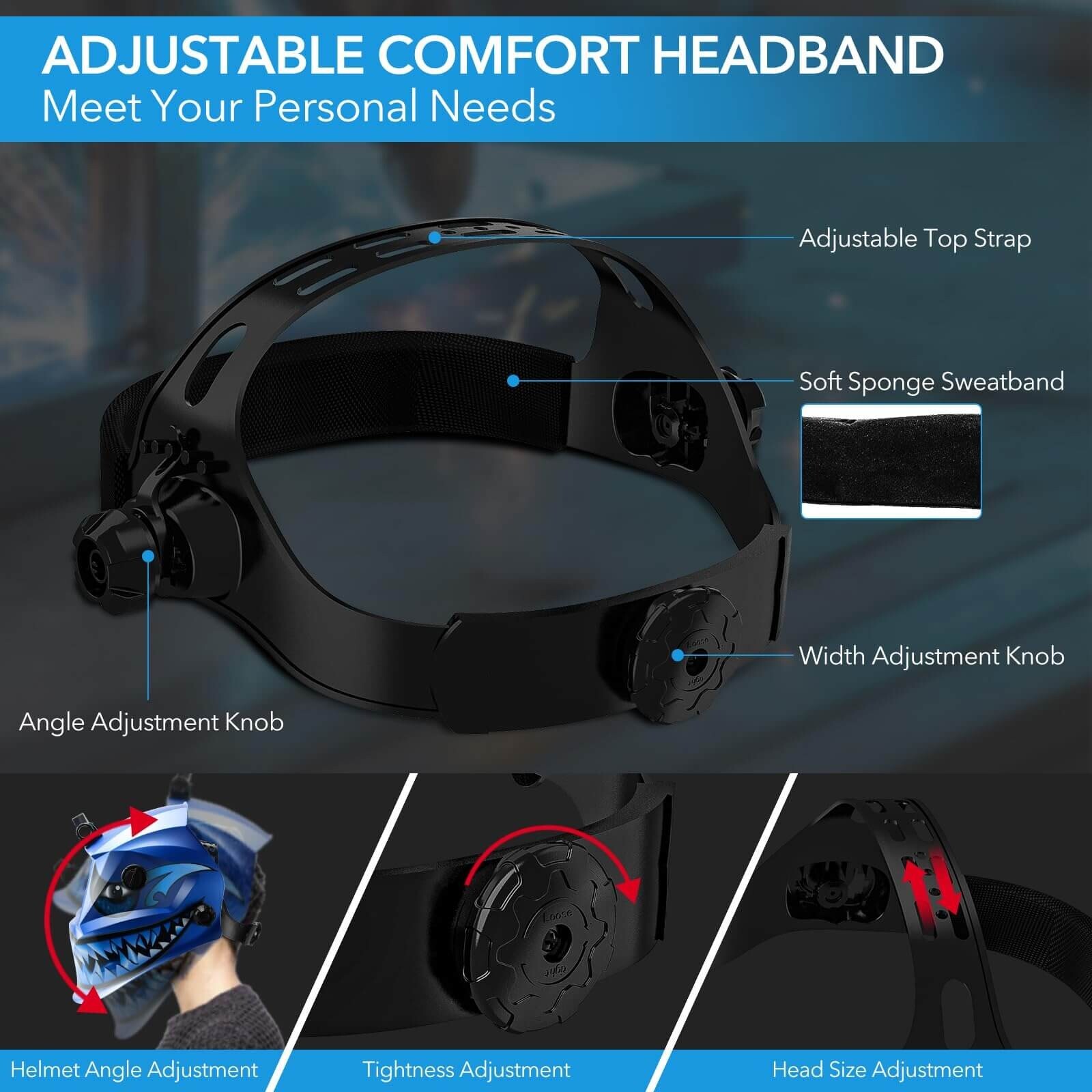 TRQWH Shark Design Auto-Darkening Welding Helmet with Wide View and LED Light