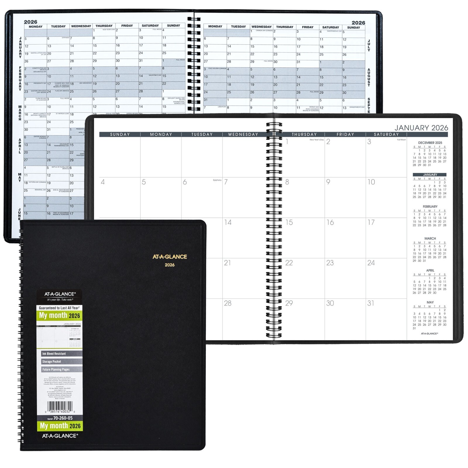 2026 At-A-Glance 70-260-05 15-Month Monthly Planner, 9 x 11″, Black Cover