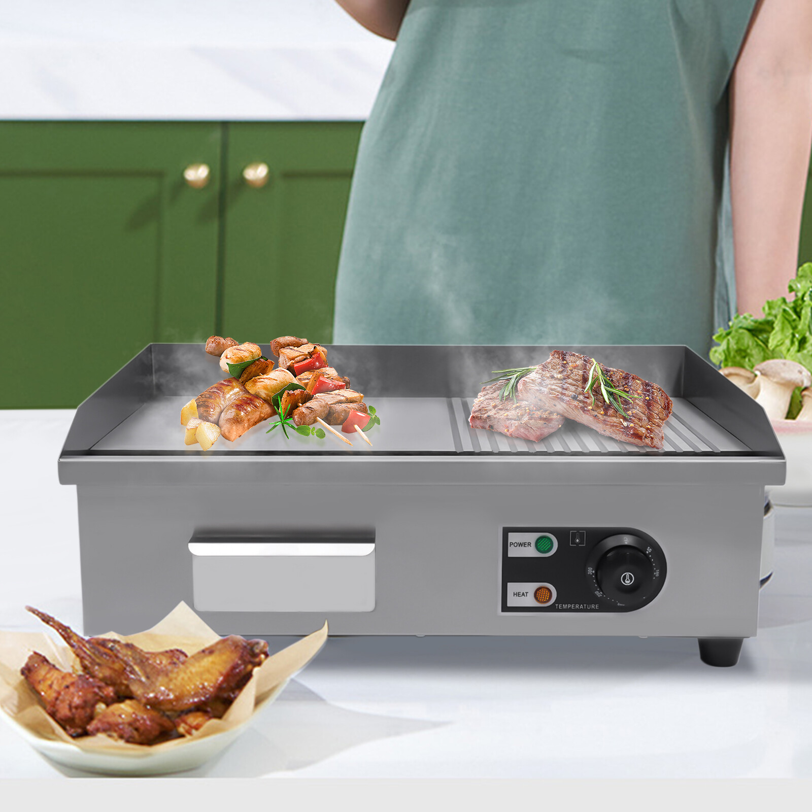22″ Commercial Electric Tabletop Griddle Flat Top Grill Hot Plate BBQ 1600W