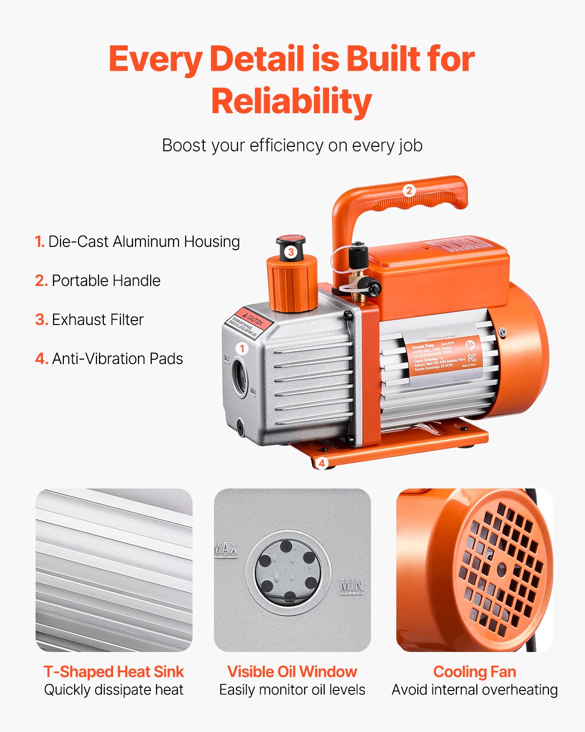 Vacuum Pump 3.5 CFM HVAC Single Stage Rotary Vane Vacuum Pump Oil Included