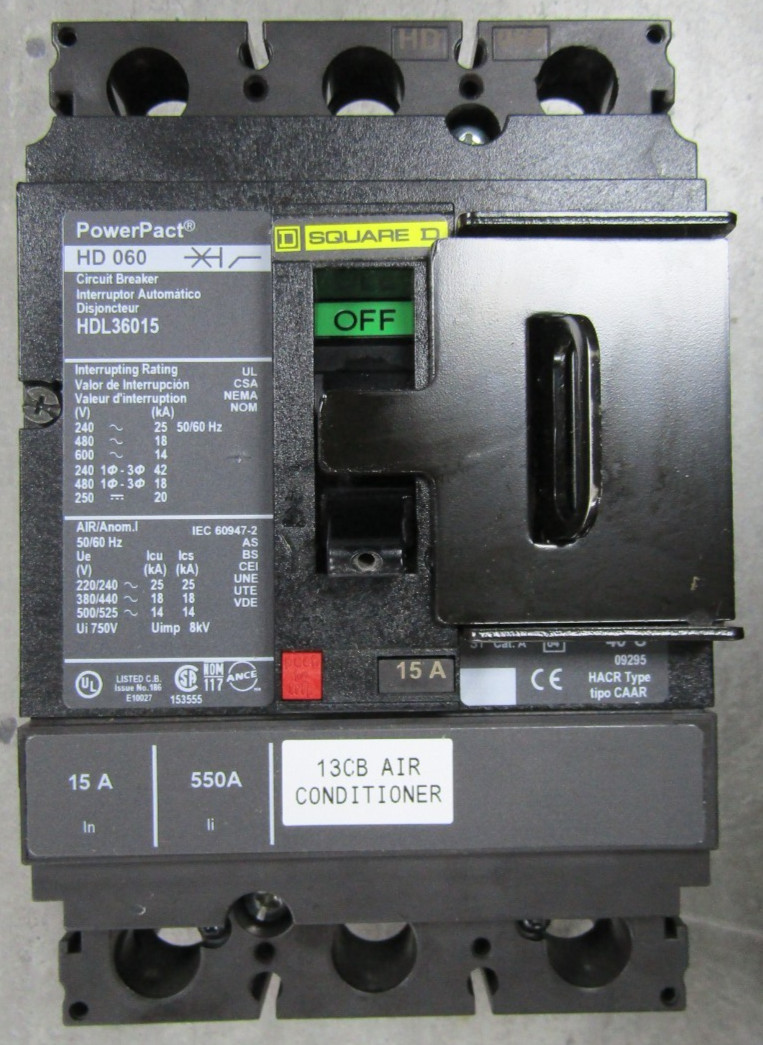 😏 SQUARE D 15 AMP POWERPACT CIRCUIT BREAKER 3 POLE 600 VAC HDL36015
