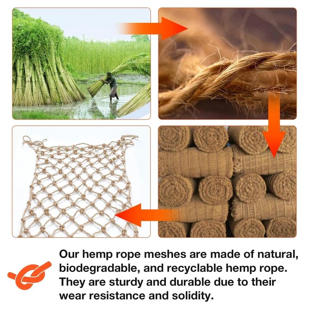 Hemp Rope Net (4ft x 12ft) Heavy Duty Natural Jute Rope Climbing Safety Netti…