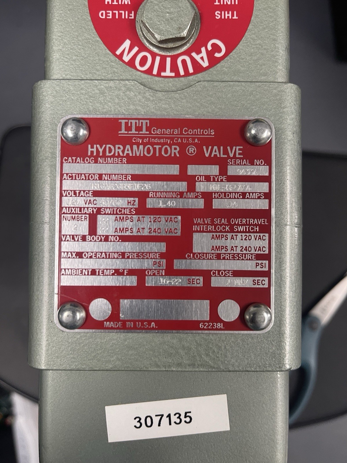 H10A620B5F1F26 ITT General Controls Hydramotor Gas Valve Actuator NOS