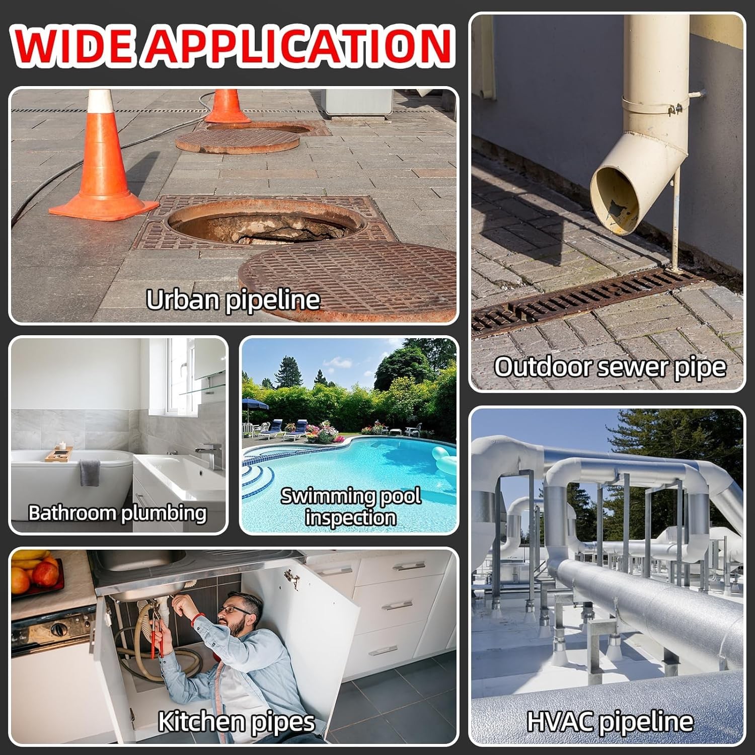 4.3′ LCD Monitor Sewer Camera 100FT/30M HD Drain Pipe Inspection Camera 32GB