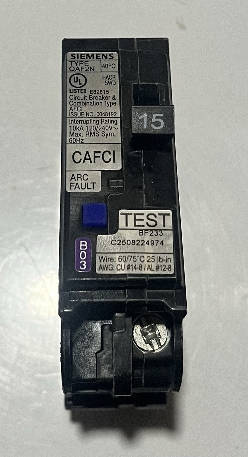 Siemens QA115AFCN 15A 1-Pole Plug-On Neutral Circuit Breaker