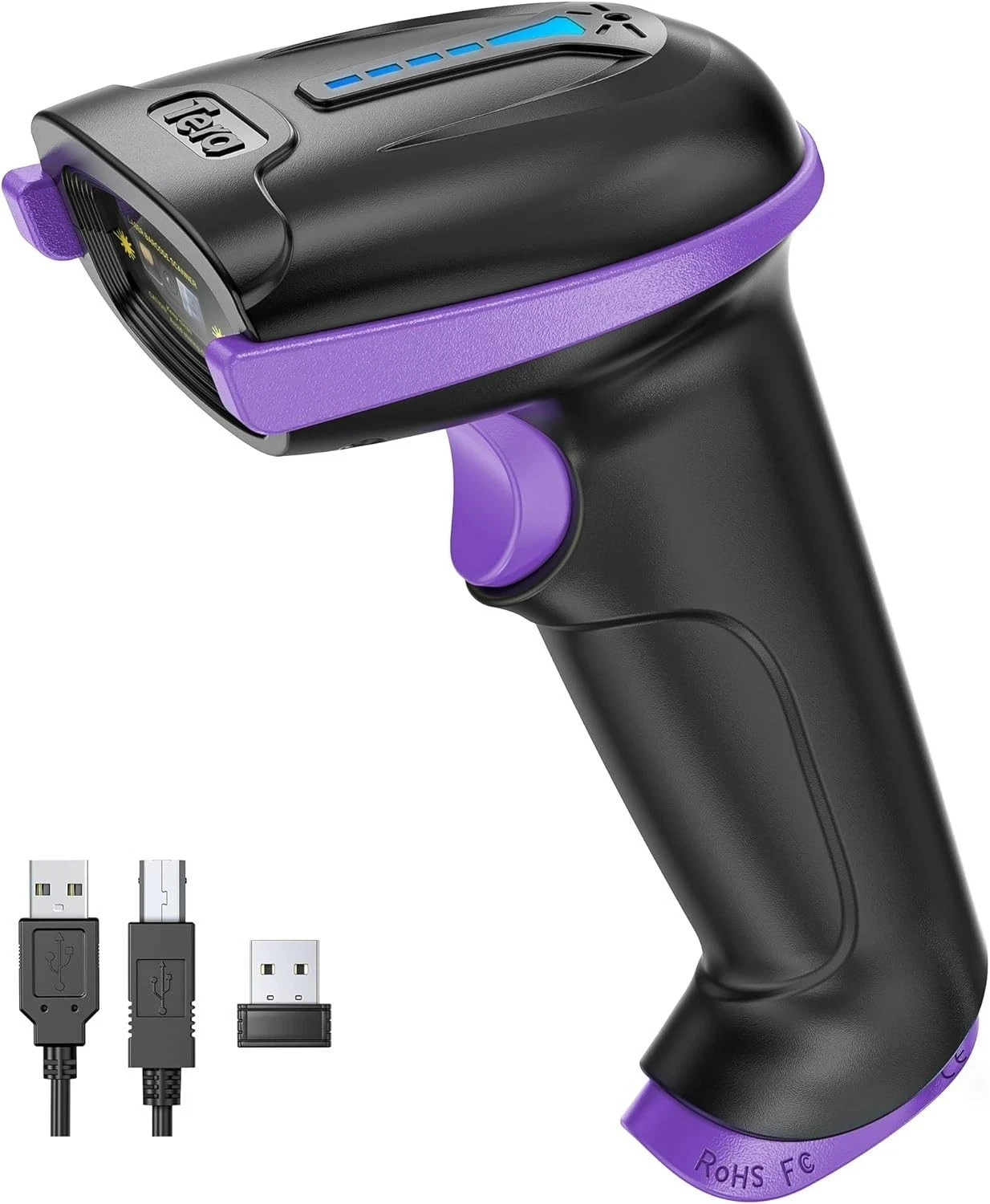 Tera Wireless 1D Laser Barcode Scanner (2.4Ghz Wireless+USB 2.0 Wired) Purple