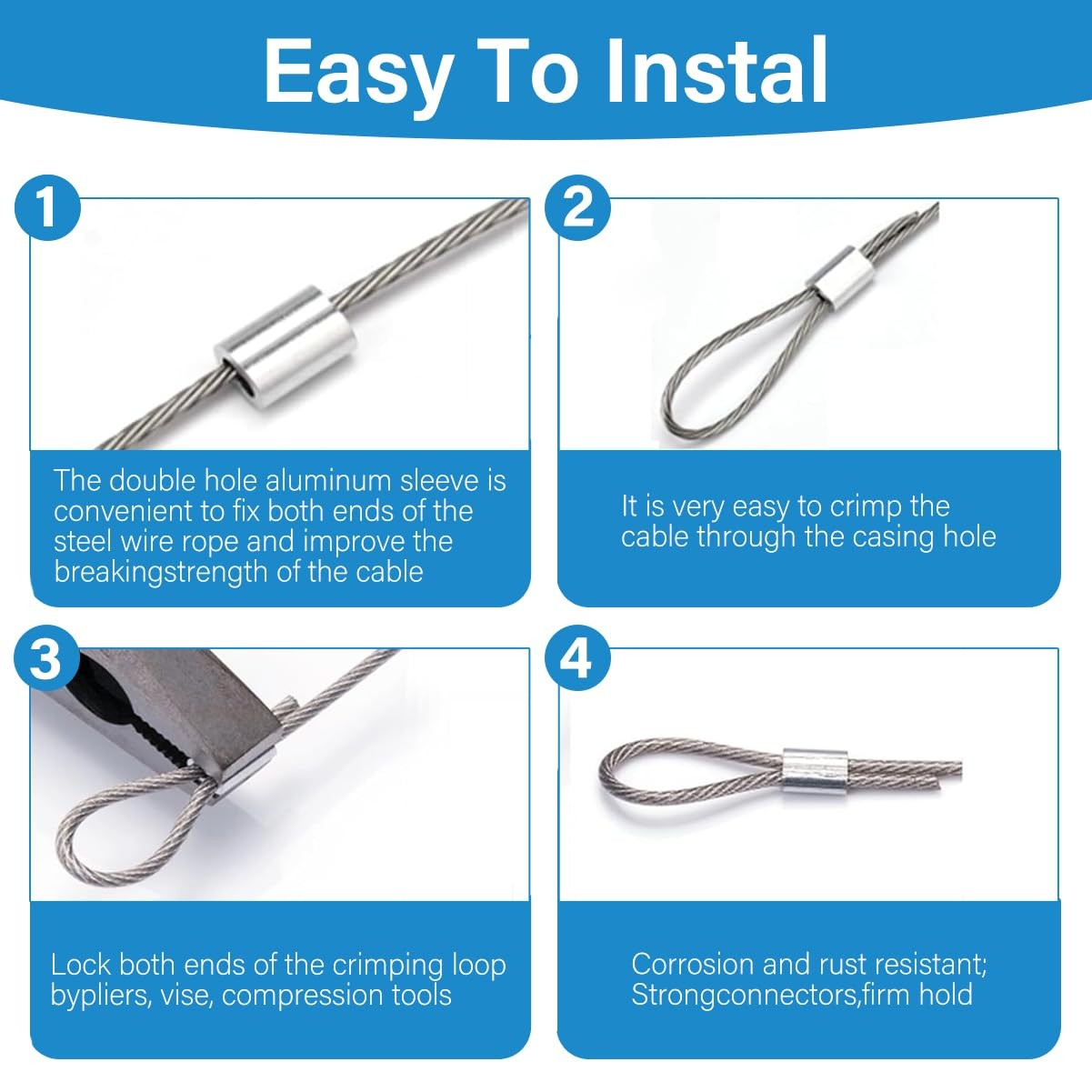 100 PCS 1/8 Inch 3mm Aluminum Crimping Sleeves Loops Cable Wire Ferrules Ends