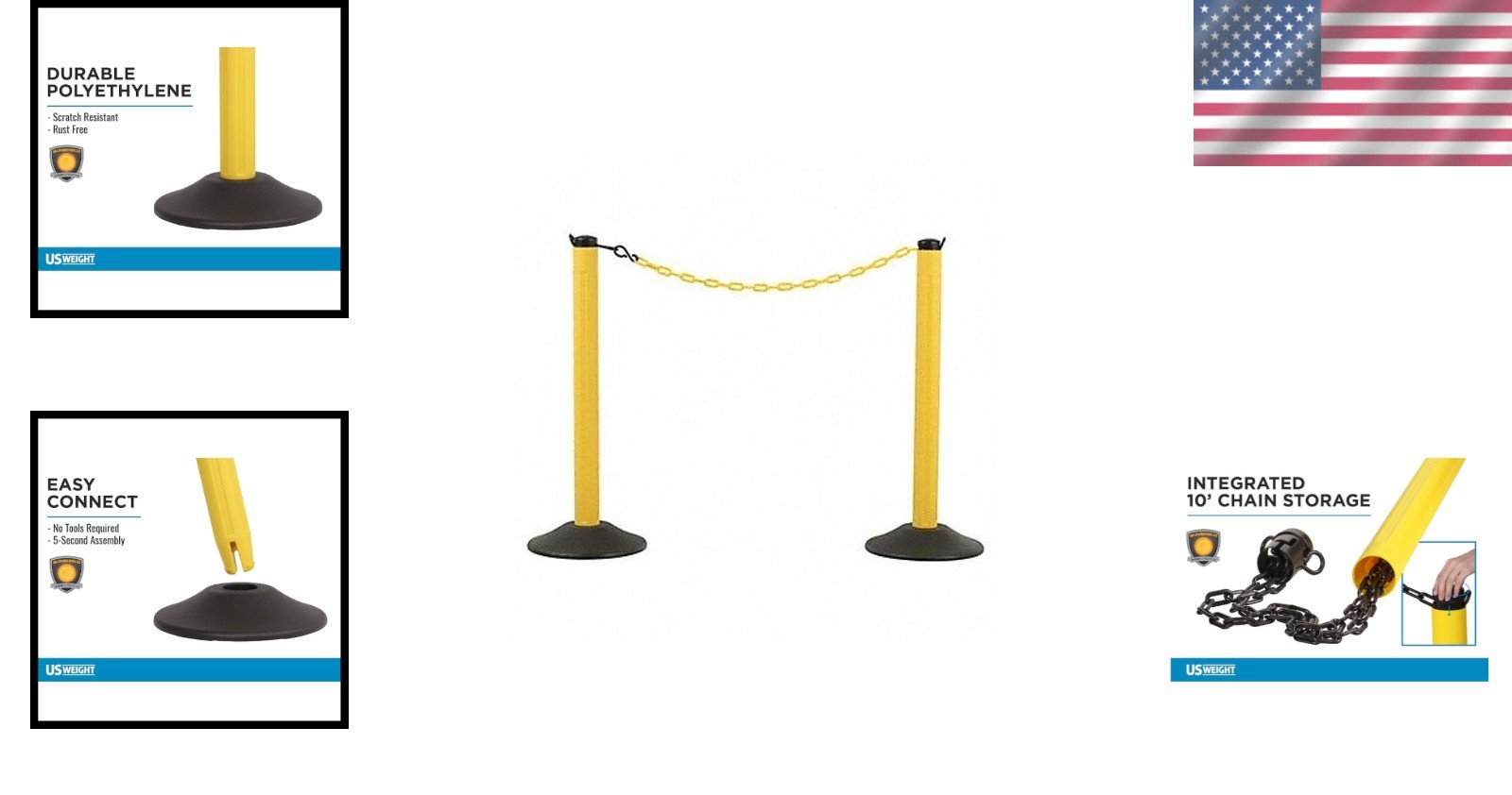 Versatile Yellow Stanchion with 10′ Durable Plastic Chain for Indoor/Outdoor Use