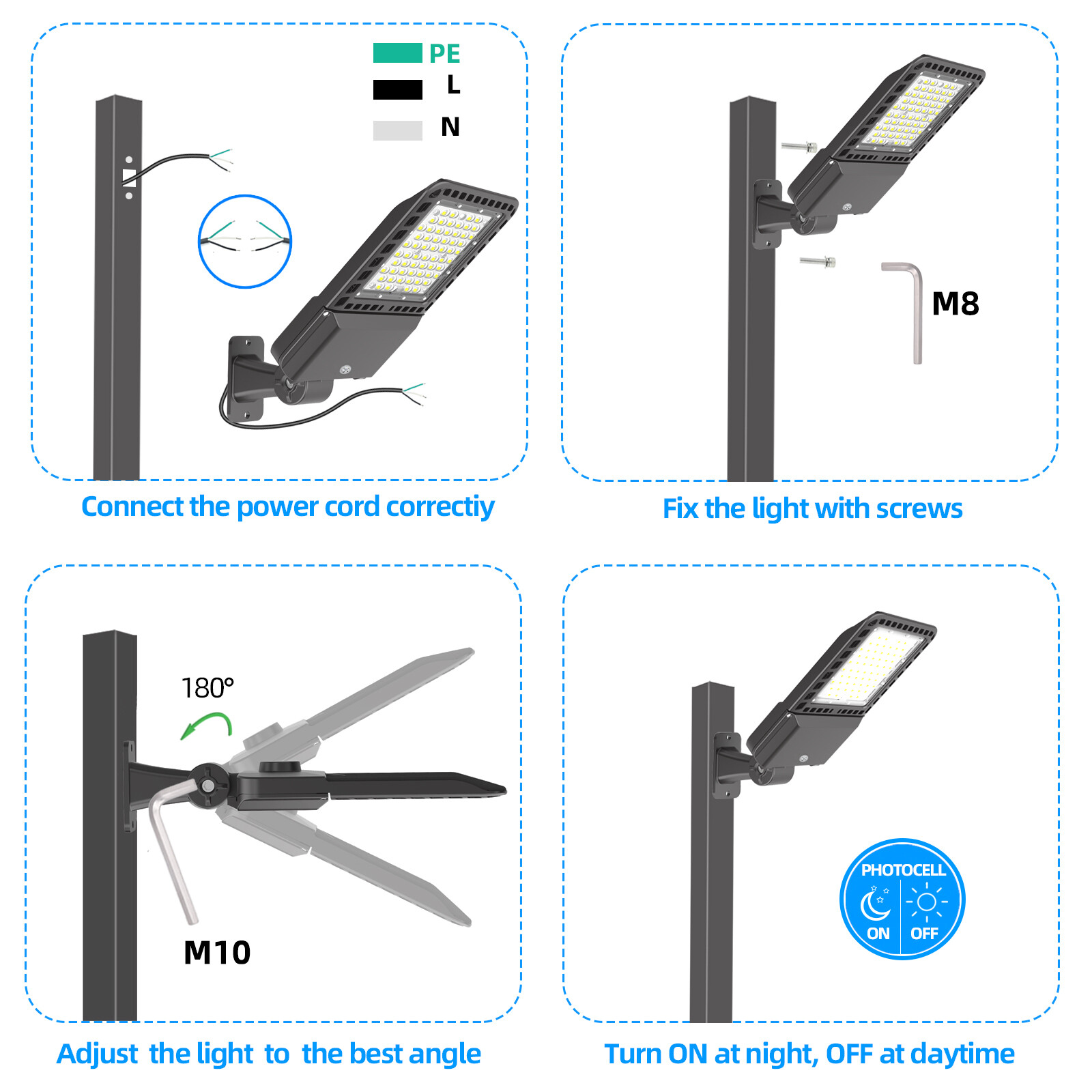LED Parking Lot Lighting Shoebox Street Pole Light Dusk to Dawn 300W Arm Mount