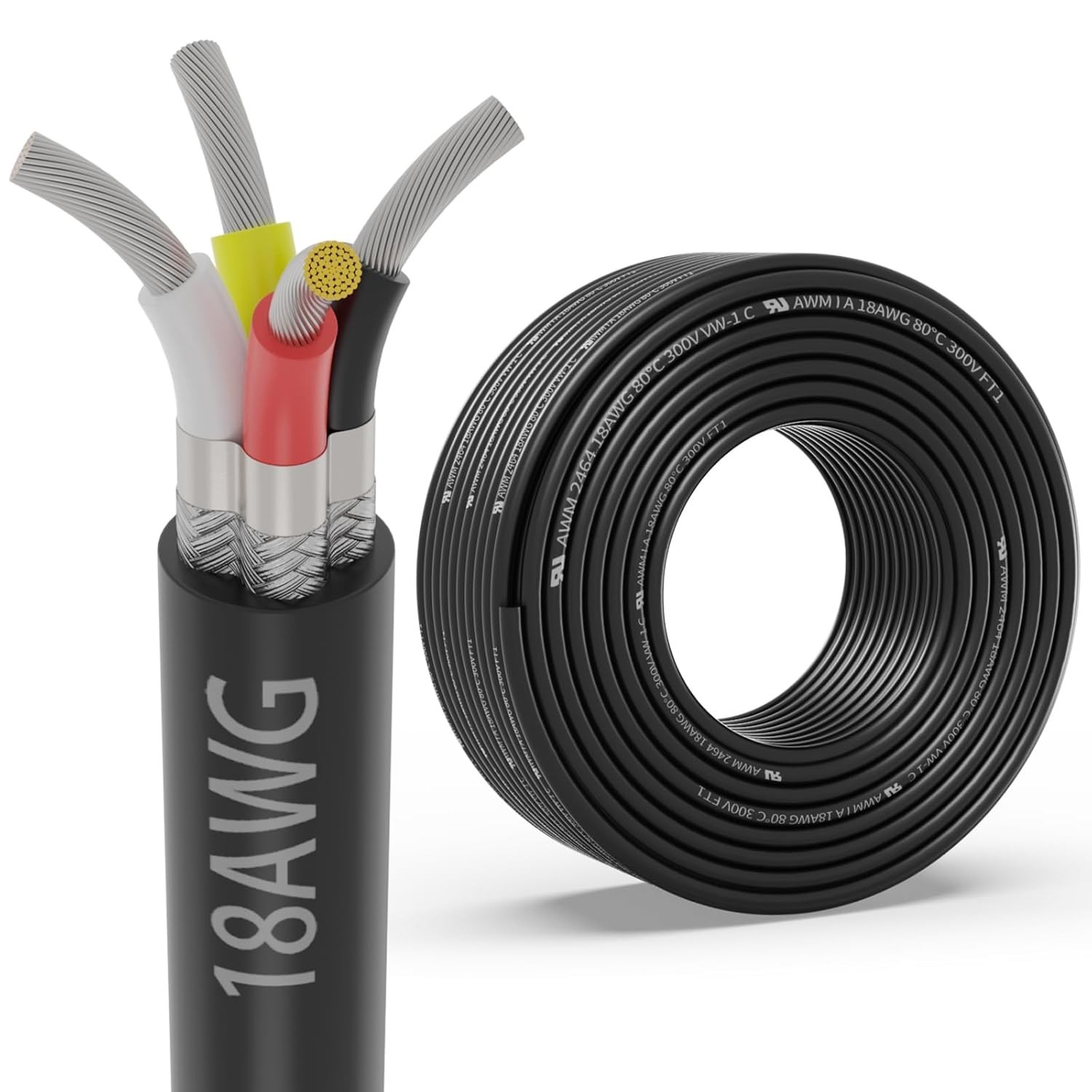 18 Gauge 4 Conductor Shielded Wire 50FT, UL2464 18 AWG 4 Shielded Cable Tinned C