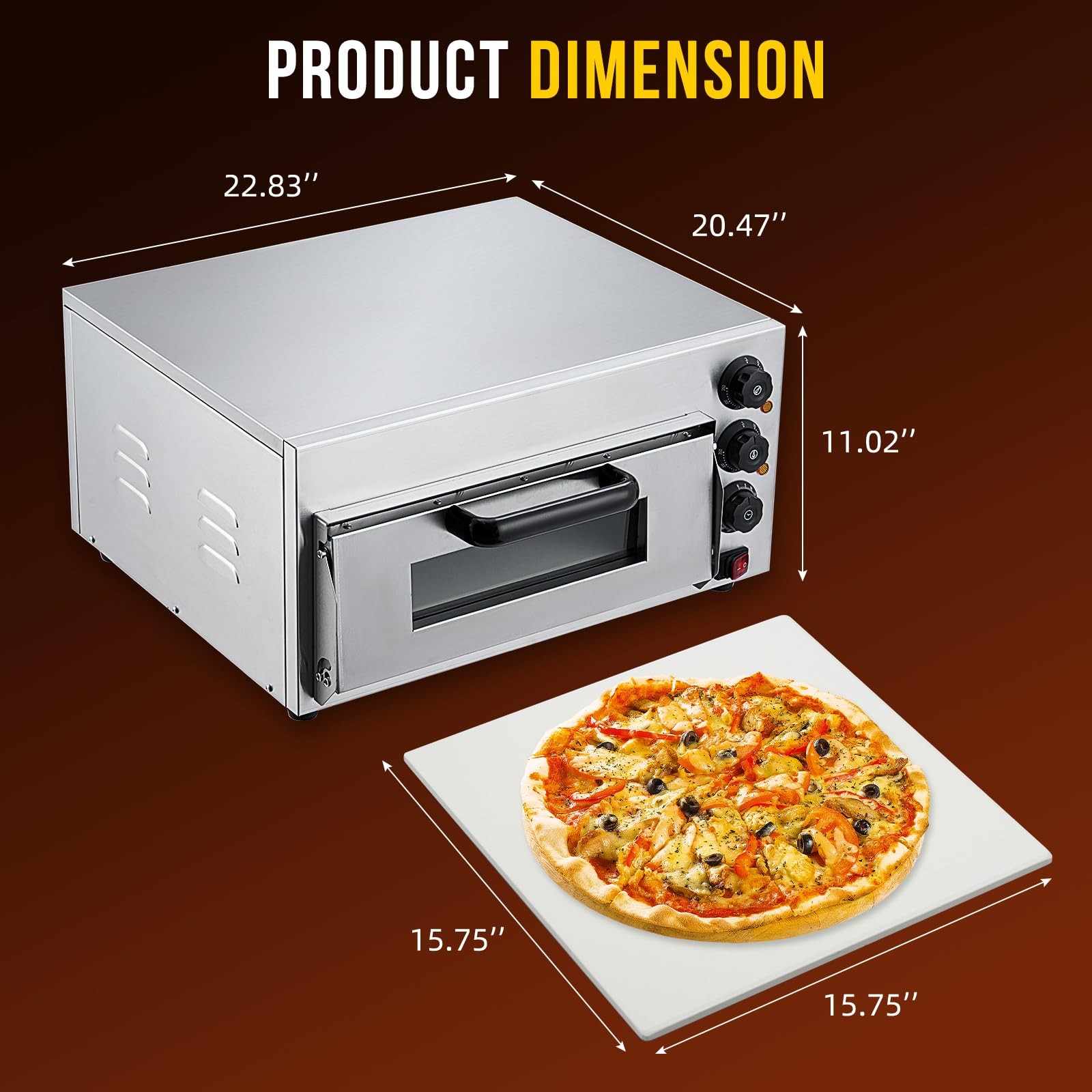 Electric Pizza Countertop, 16 in Commercial Pizza Oven with Adjustable Oven