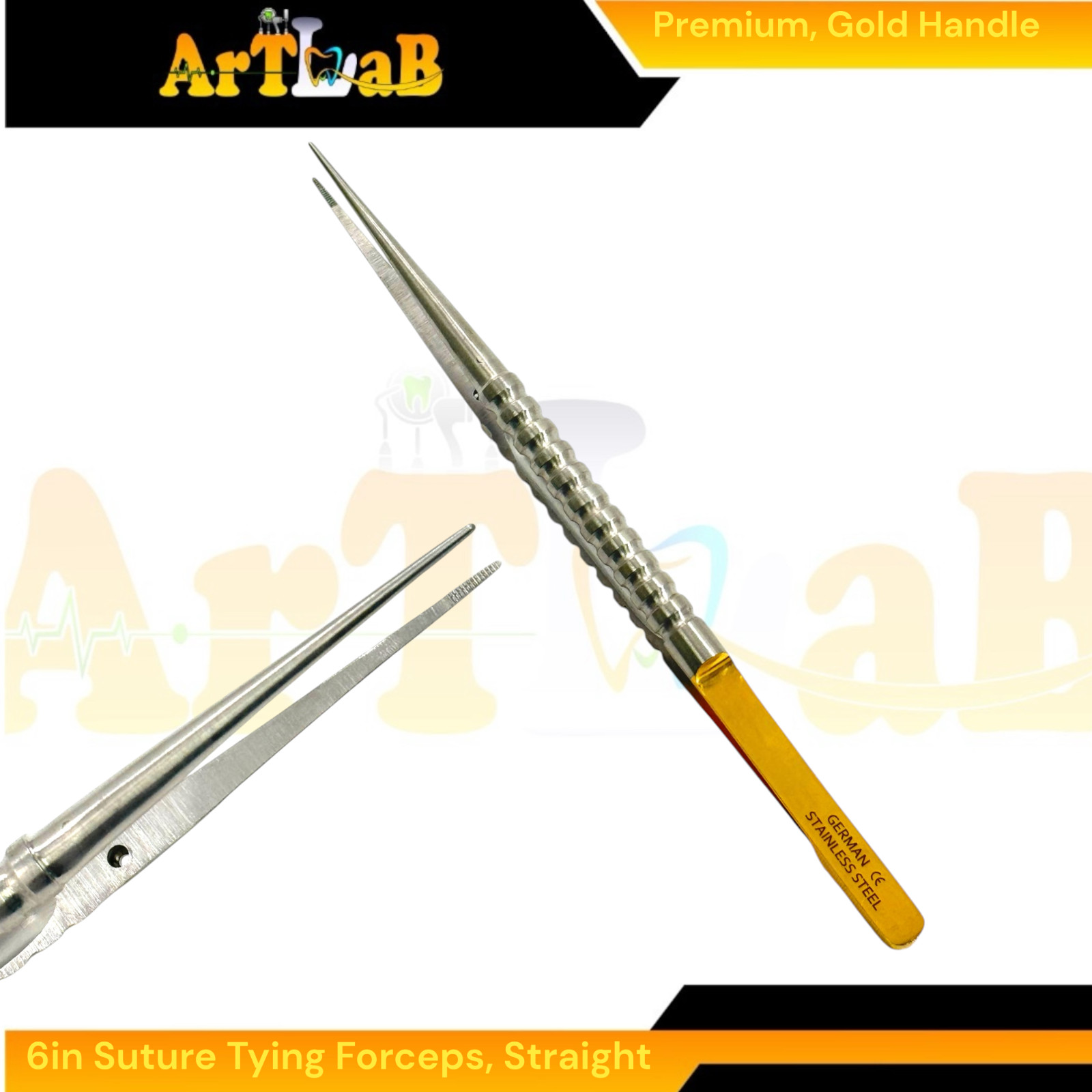Set of 3 Castroviejo Needle Drivers Cur & Str + Suture Tying Forceps w/Guide Pin