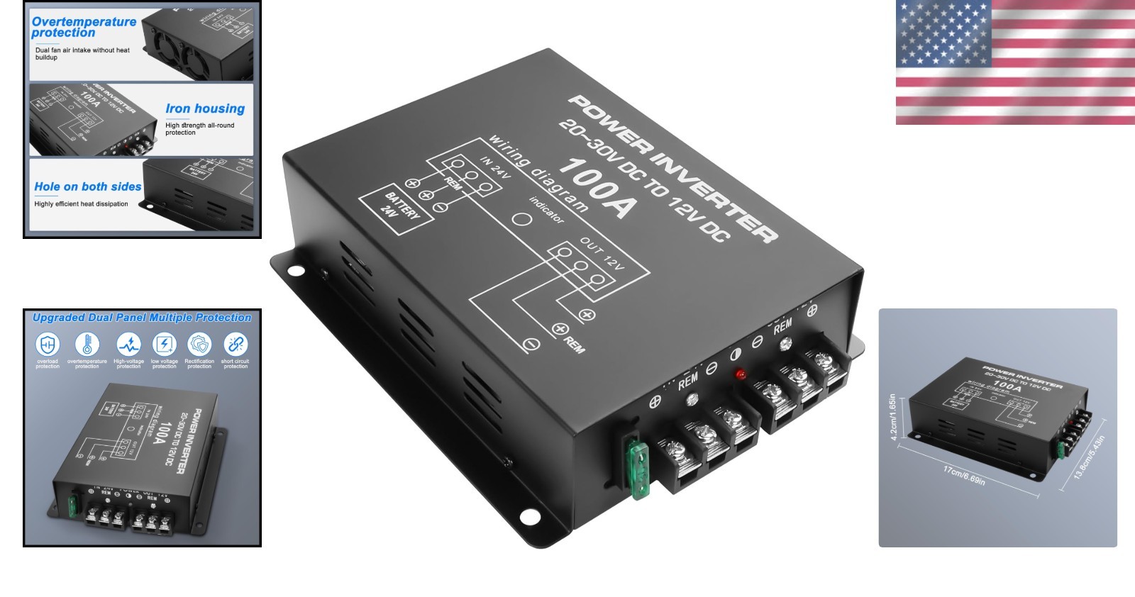 24V to 12V DC Step-Down Converter 100A 1200W for Car Truck Vehicle