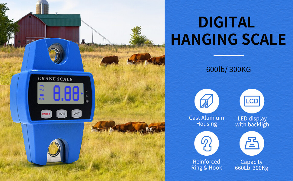 Digital Crane Scale 300 kg/660 lb Industrial Heavy Duty Auto Off Hook Hanging