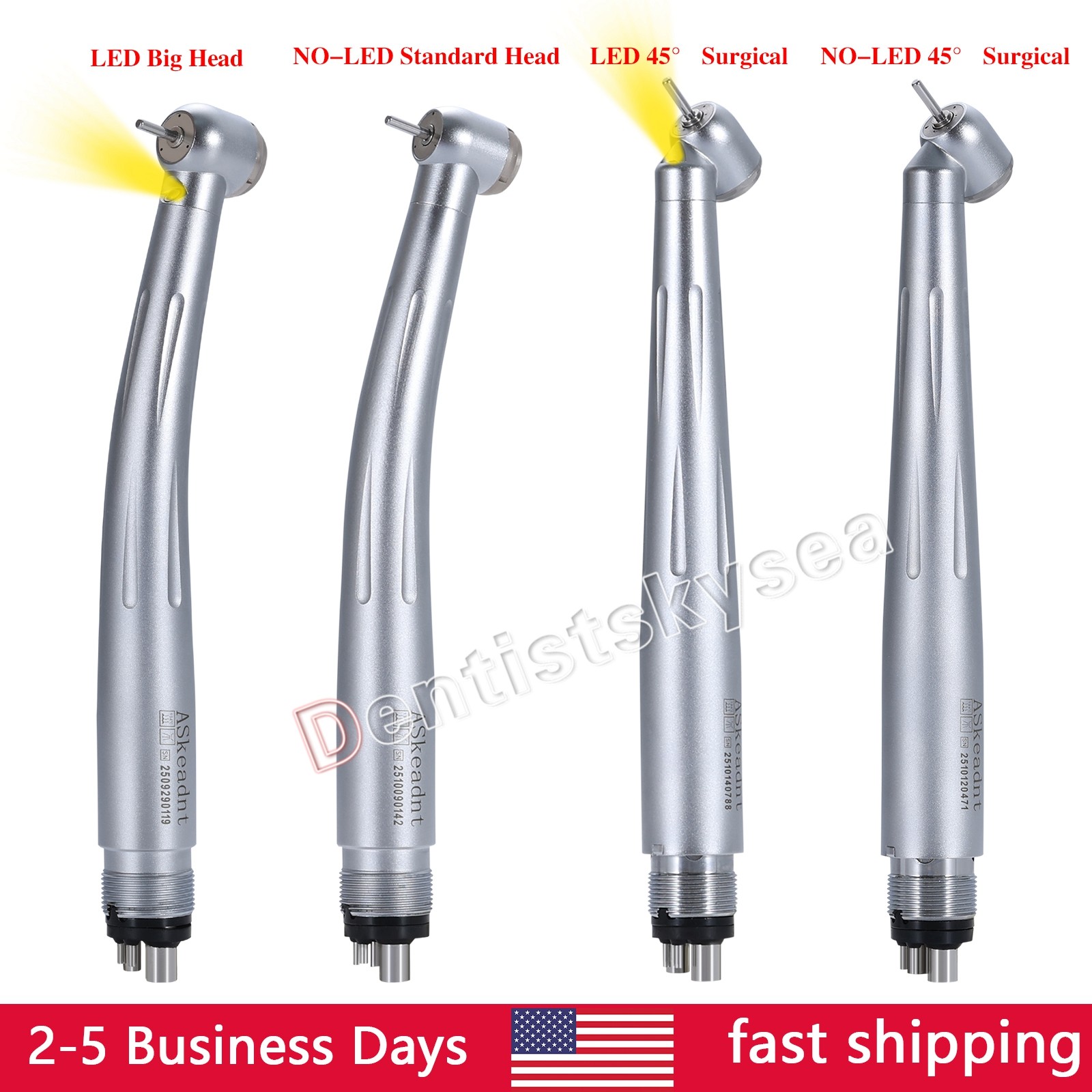 Dental LED 45° High Speed Handpiece Fiber Optic Turbine 4Holes/NO-LED Handpieces