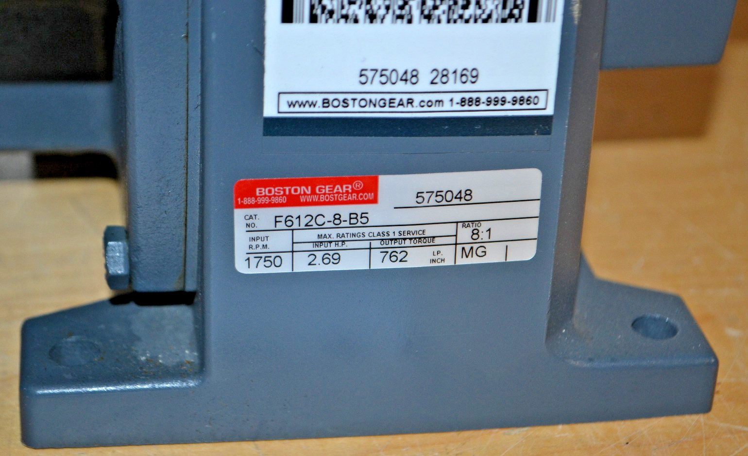 Boston Gear 28169 F612C-8-B5 Speed Reducer 8:1 Ratio 1750 RPM 2.69 IN HP 762 LB