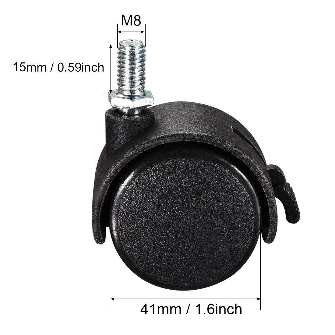 5 x Furniture Casters 1.5″ Nylon M8 x 15mm Threaded Stem Swivel 33lb Capacity