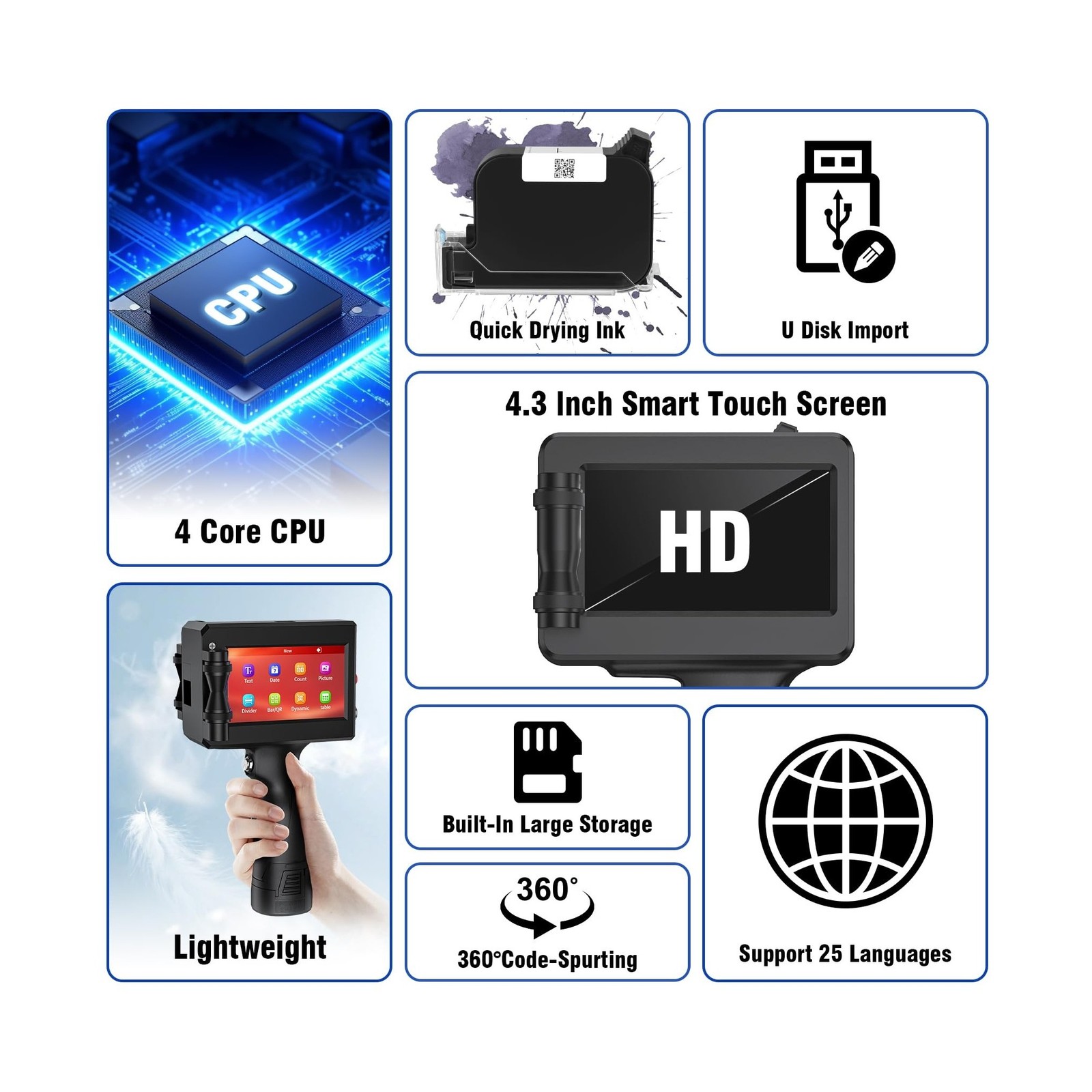 TIKTONER 1580P1 Handheld Inkjet Printer – Quick Dry Black