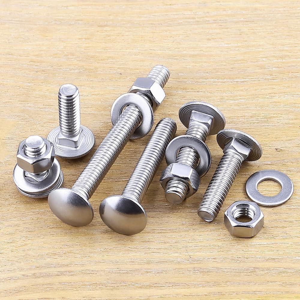 4 Sets 1/213×31/2 Inch Carriage Bolt Kit 304 Stainless Steel Hex Nut