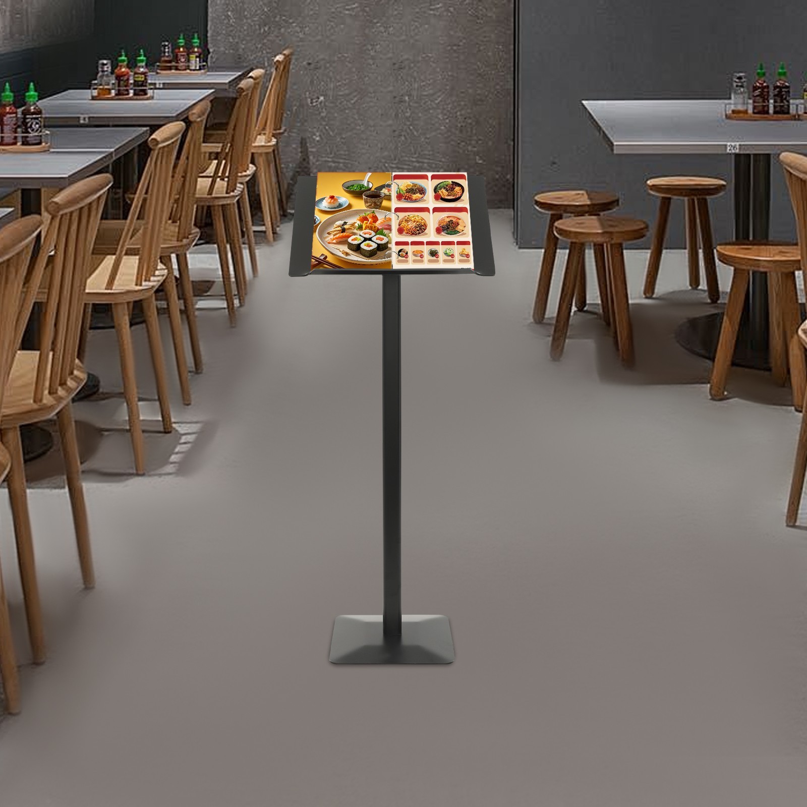 Metal Menu Stand, Black Speech Presentation Stand, Floor Standing Menu Stand US！
