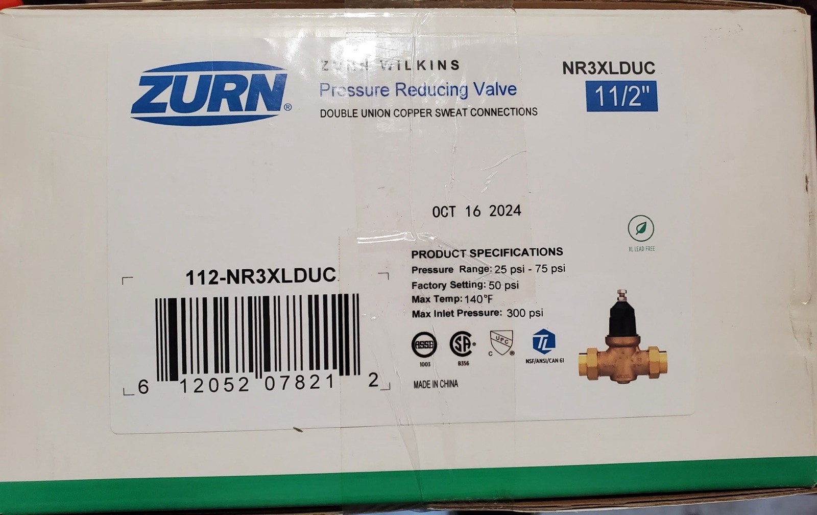 Wilkins 1-1/2” NR3XLDUC Water Pressure Reducing Valve Double Union Connections