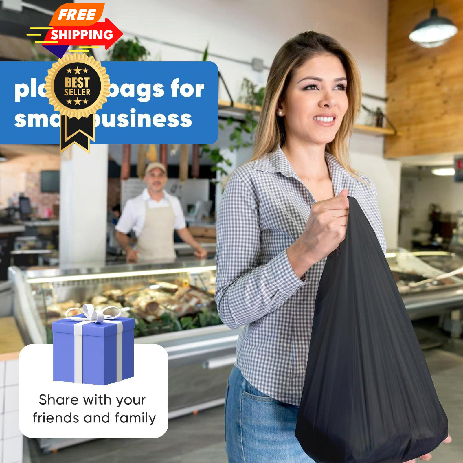 LimonLaviu Black Plastic Grocery Bags, 100 Pack, 1 Count (Pack of 100),