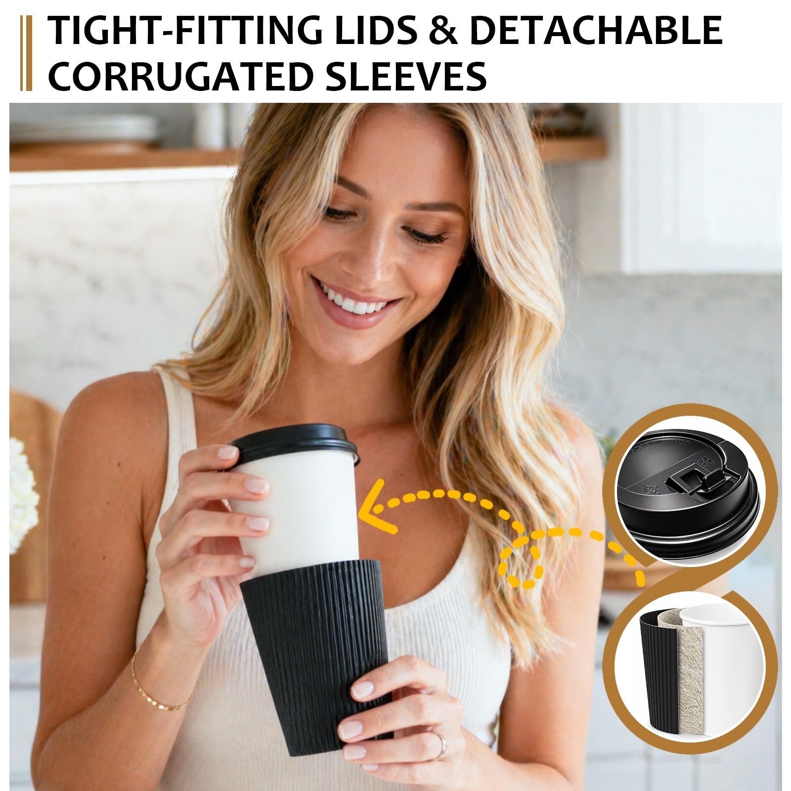 50 Pack Insulated Disposable Coffee Cups with Lids & Straws, Hot/Cold To Go Cups