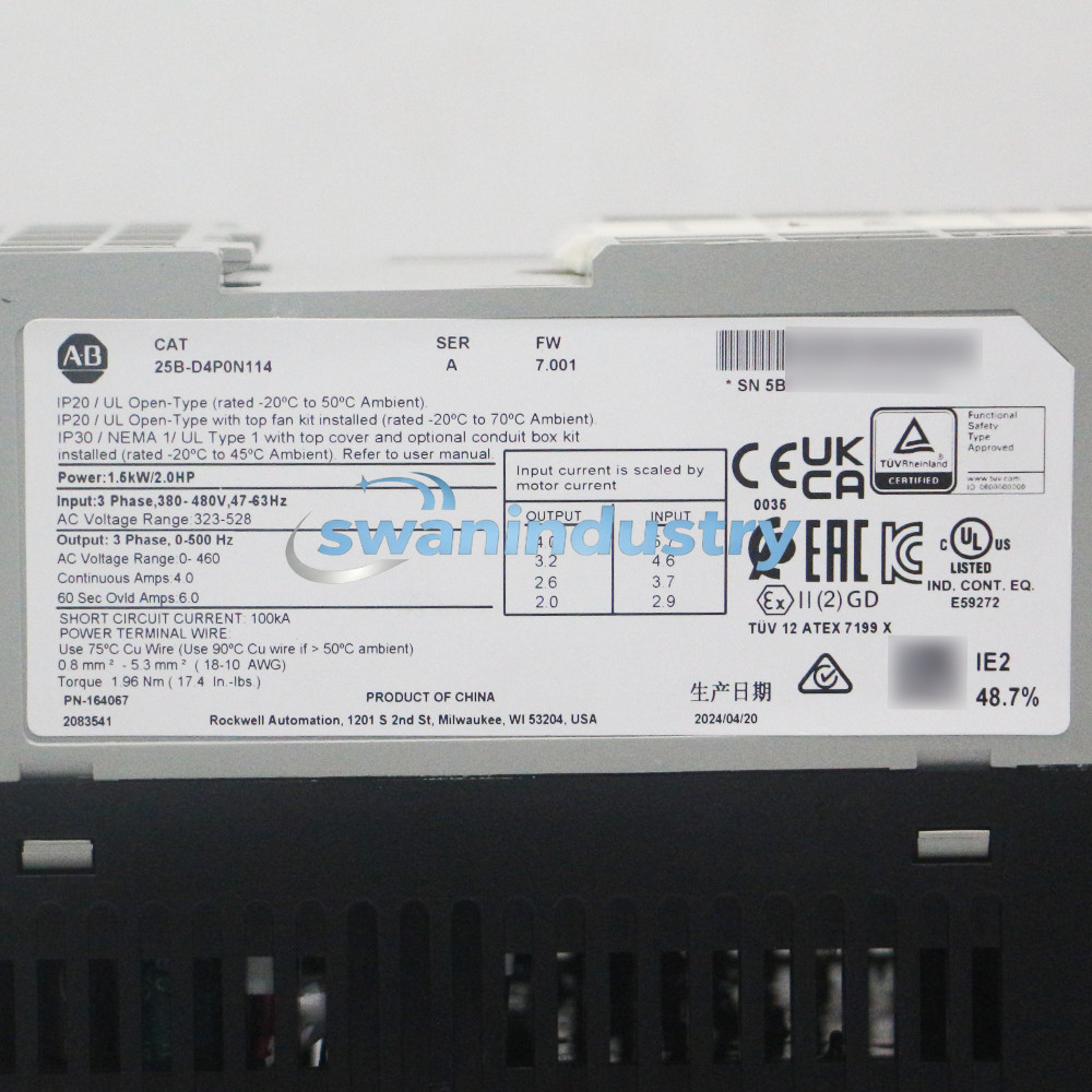 New Allen Bradley 25B-D4P0N114 PowerFlex 525 1.5kW (2Hp) AC Drive