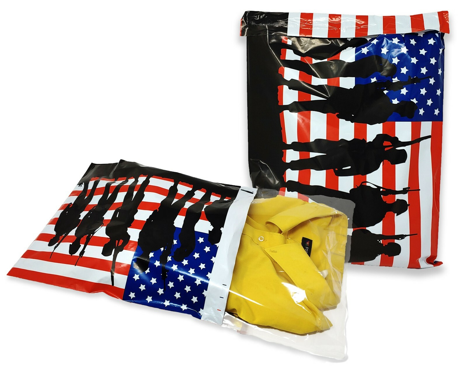 10×13, 12×15 U.S Soldier Patriotic Poly Mailers, Custom Flag Shipping Envelopes