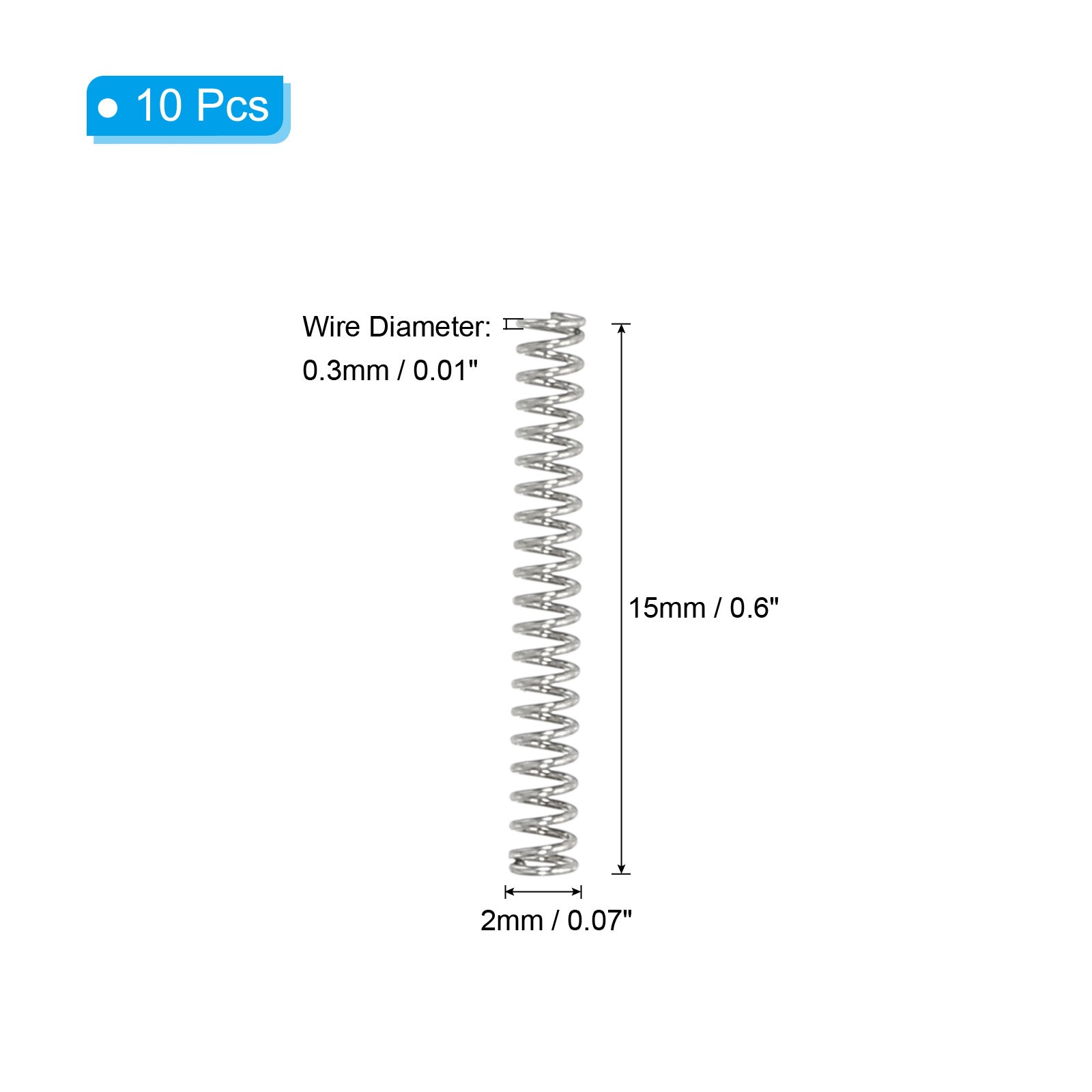 10 Pcs 304 Stainless Steel 0.3mm Wire Dia x 2mm OD x 15mm L Compression Spring