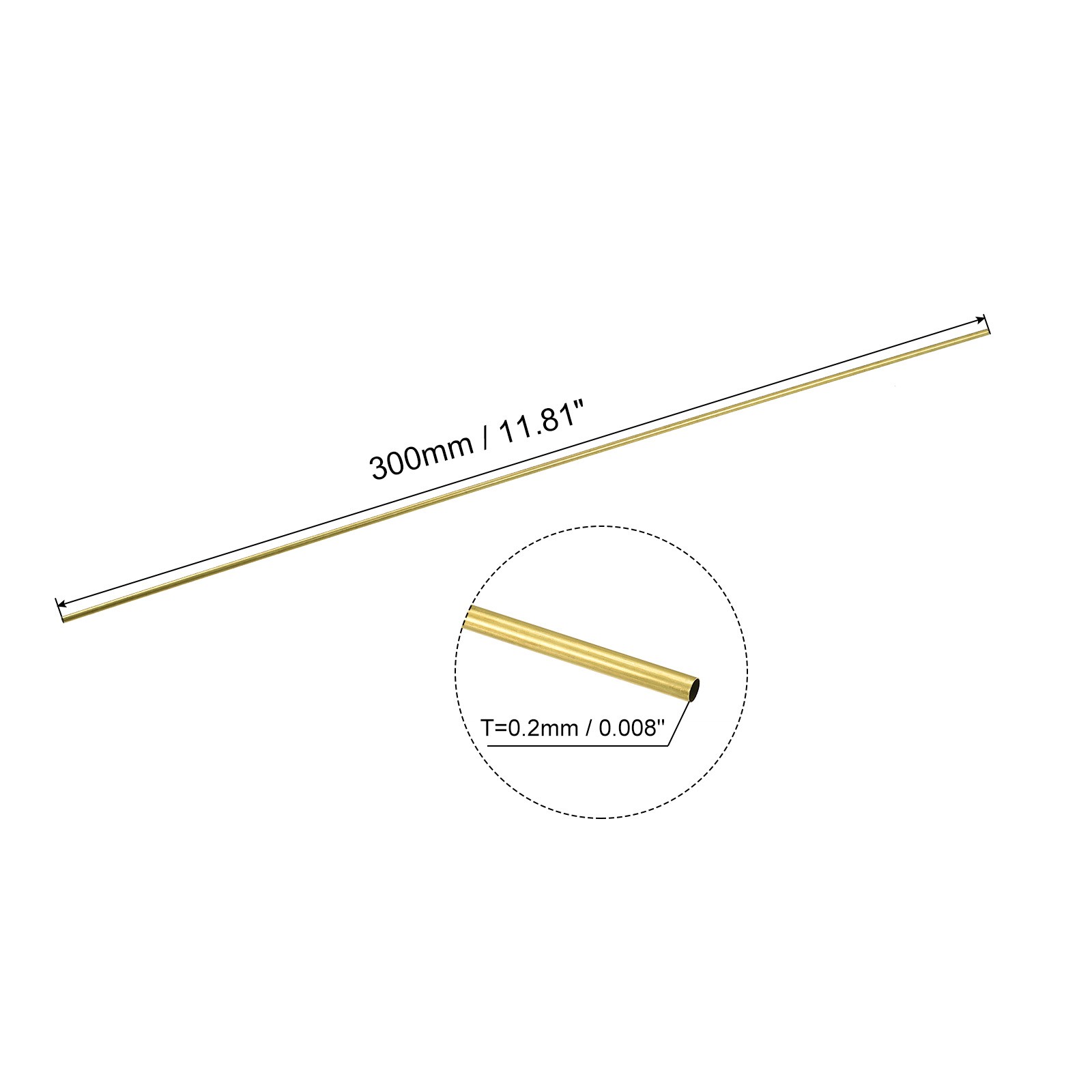 Brass Tube 1mm 1.2mm 1.4mm 1.6mm 1.8mm 2mm OD x 0.2mm Wall Thickness 300mm