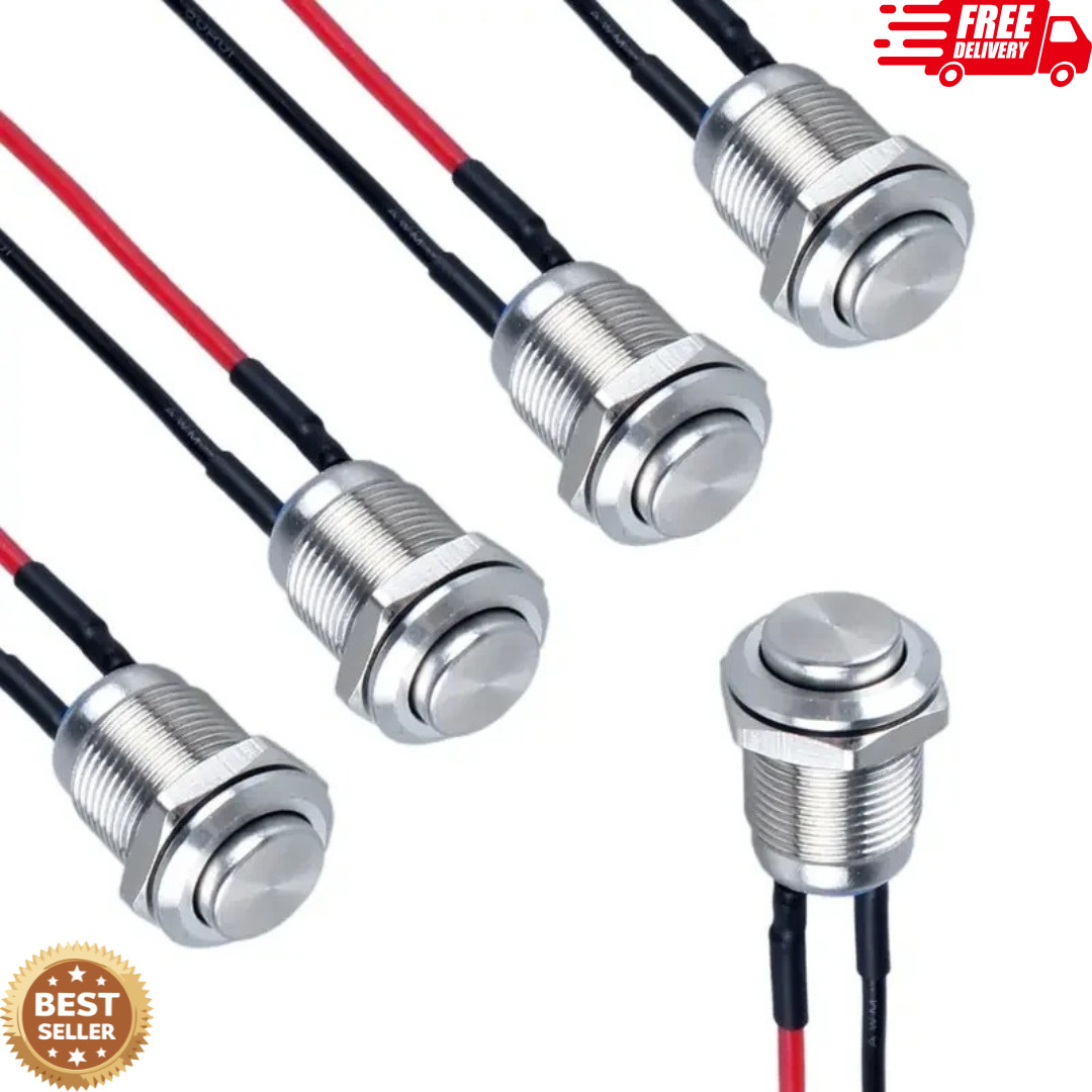 5-Pcs 12 mm Momentary Push Button Switch Waterproof Push Button Switch Round