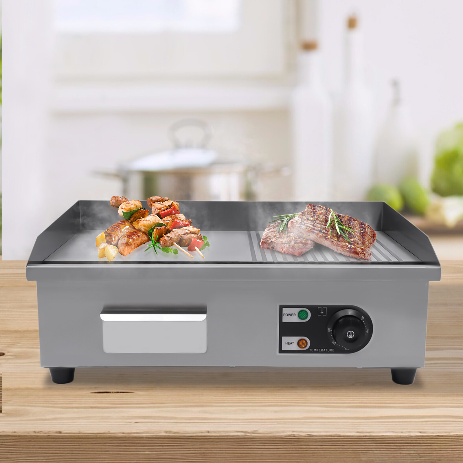 22″ Commercial Electric Tabletop Griddle Flat Top Grill Hot Plate BBQ 1600W