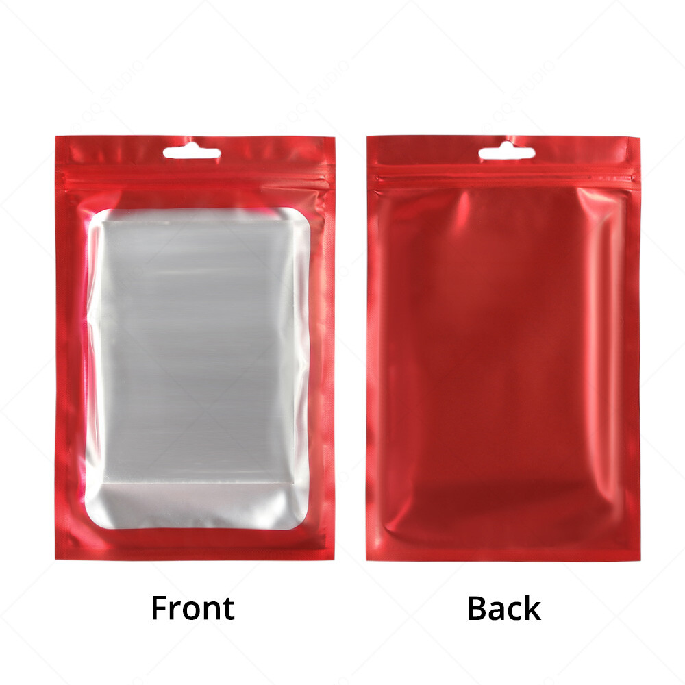 5.5×7.75in Red Matte Foil Mylar Flat Zip Lock Pouch Bag w/ Window&Desiccant R07