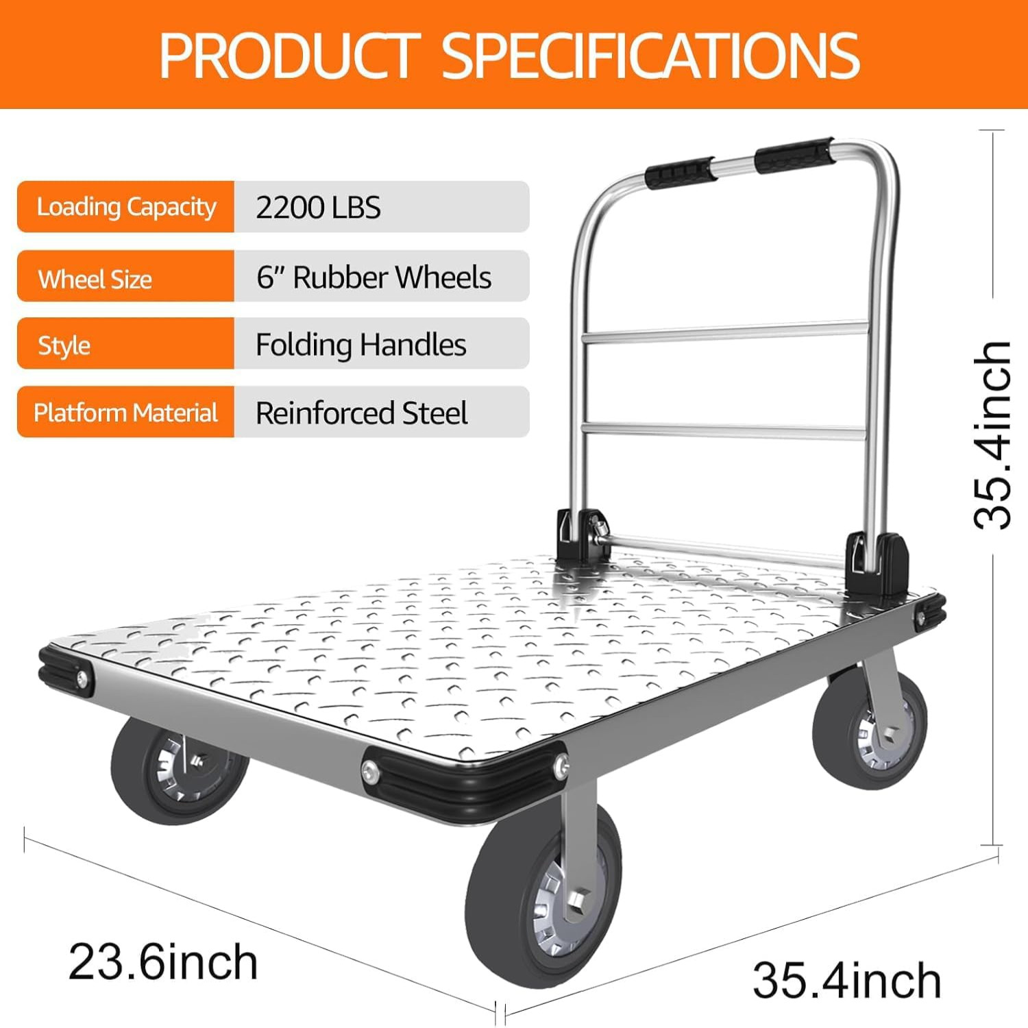 Heavy Duty Folding Dolly Cart Hand Truck 2000 lb Utility Trolley Black Silver