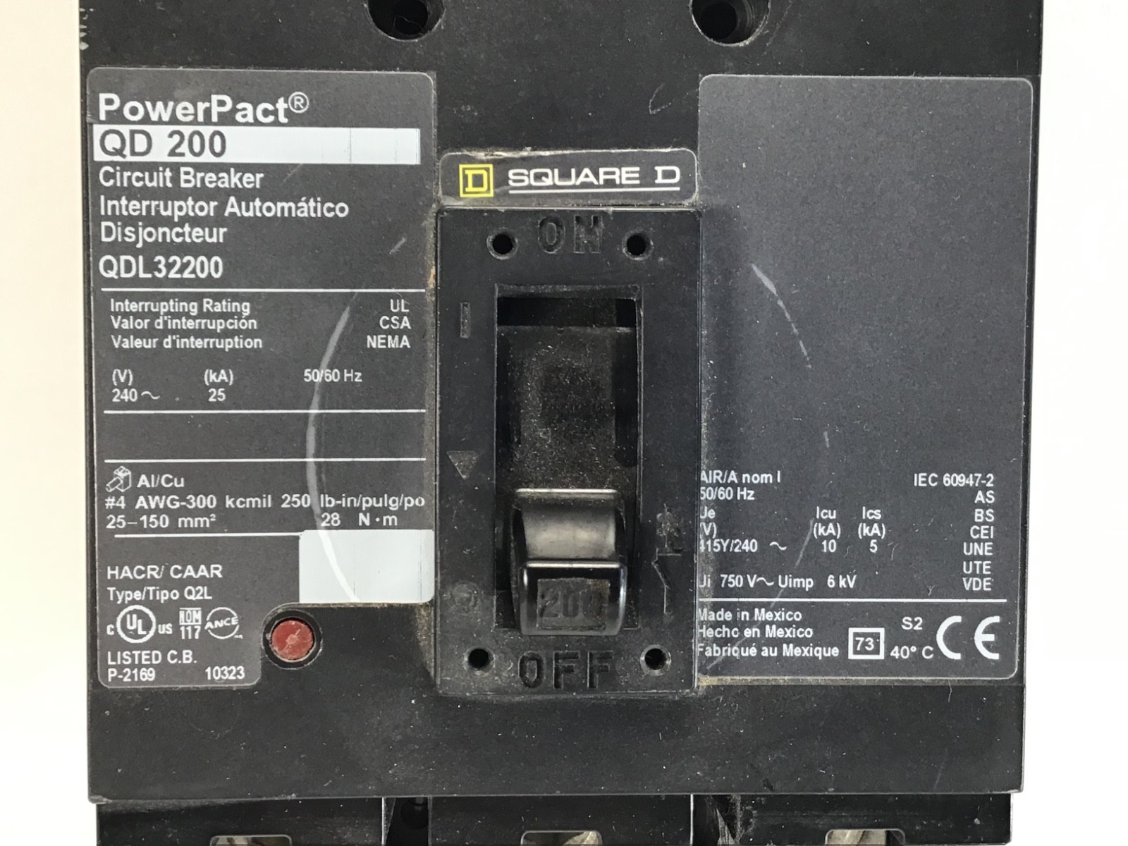 Square D QDL32200 Circuit Breaker Power Pact 200 POWERPACT AU/Cu TYPE Q2L