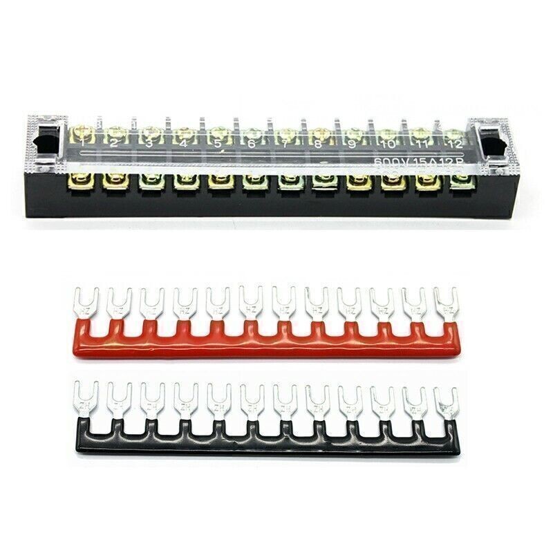 12-Positions Dual Row 600V 15A Screw Terminal Blocks Pre-Insulated Barrier Strip