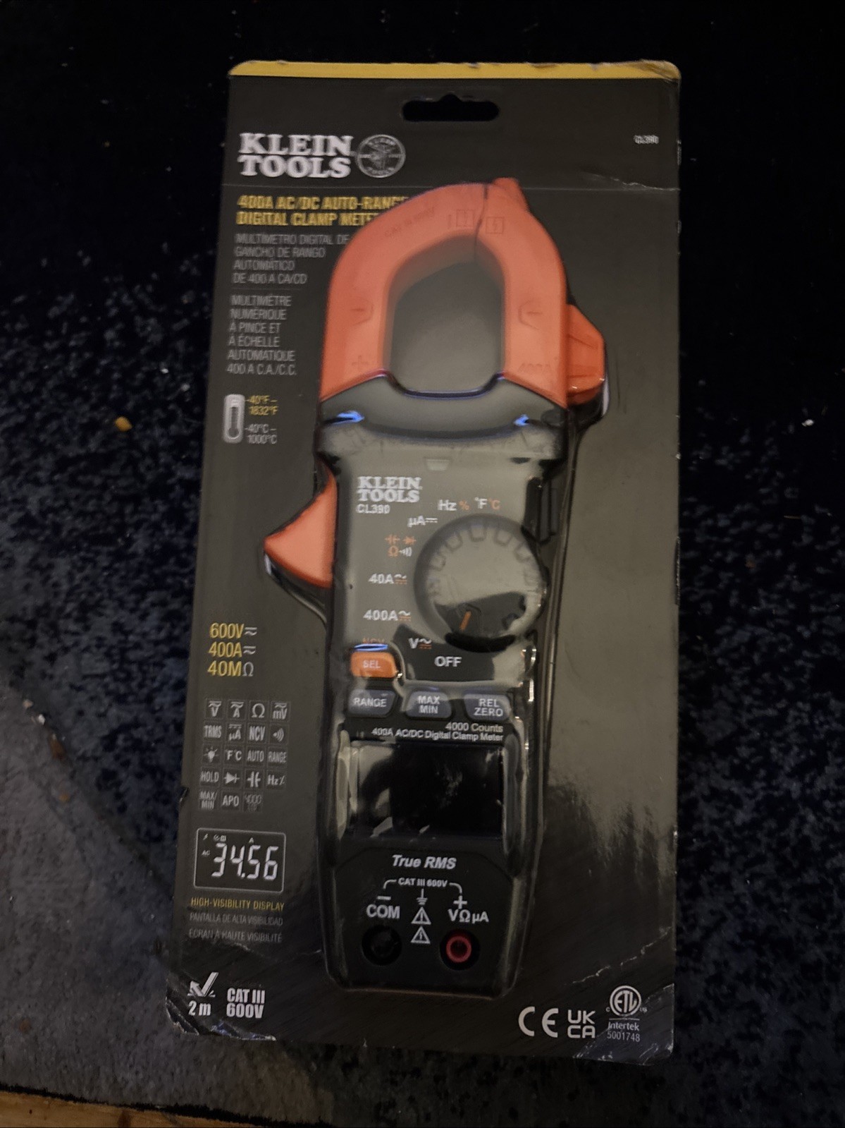 Klein Tools CL390 400 A AC/DC Auto-Ranging Digital Clamp Meter.