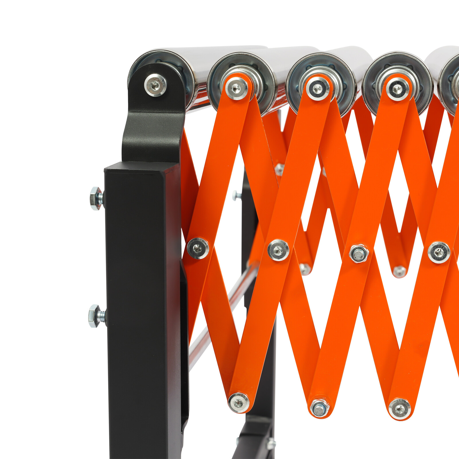 51*23*29in Silver/Black/Orange Iron&Stainless Steel Adjustable Roller Conveyor