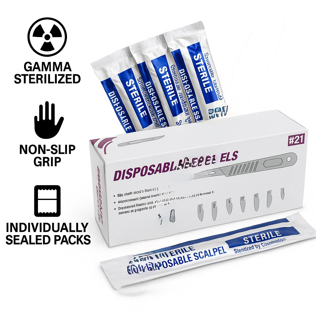 PACK OF 10 STERILIZED DISPOSABLE SCALPELS #21-SINGLE USE – DISSECTING, SURGICAL