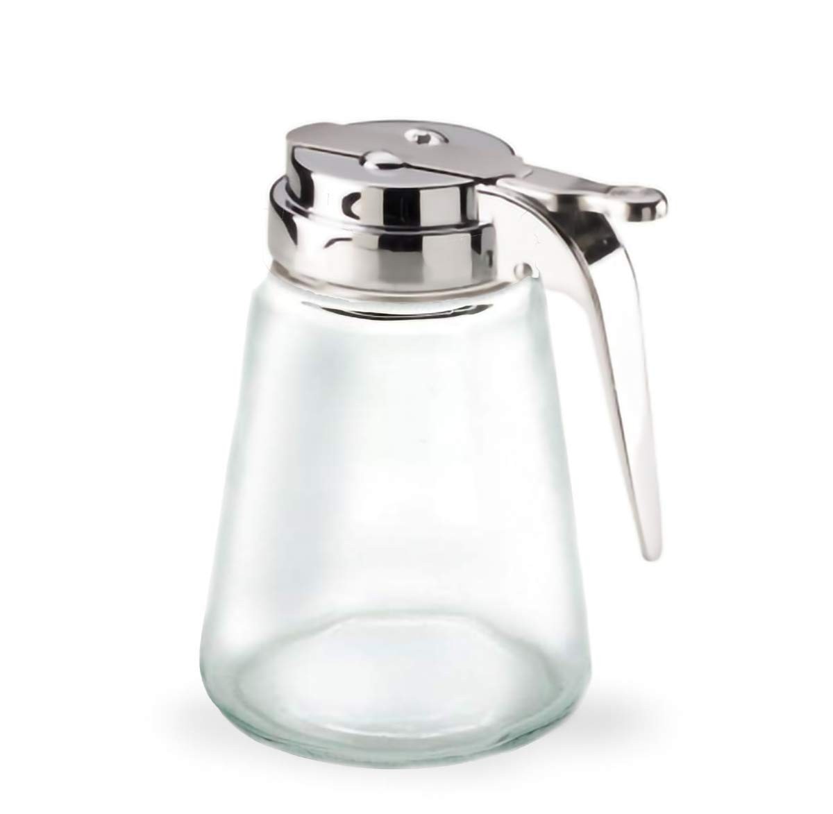 Glass Bottle Syrup Pitcher Honey Maple 12 Ounces, / Chrome