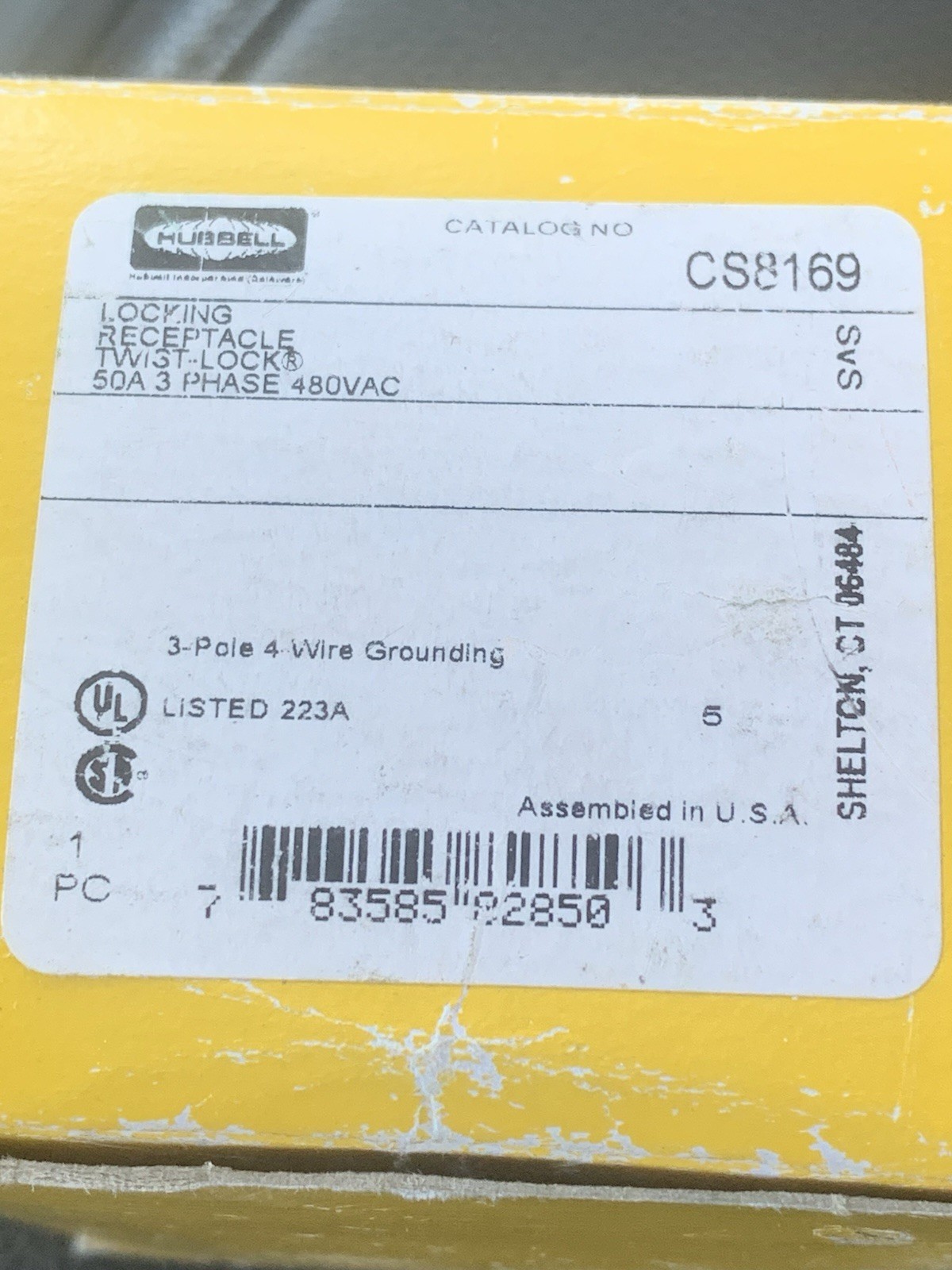 Lot Of 2 Hubbell CS8169 50A 3Phase 480V 3Pole 4Wire Ground Non-NEMA Receptacle