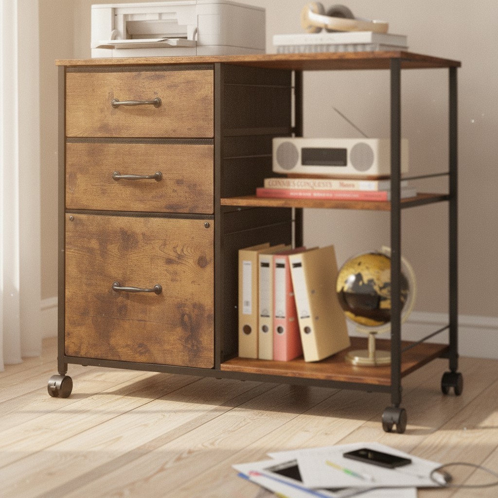 3 Drawer Mobile File Cabinet with Open Storage Shelf | Rolling Printer Stand,…